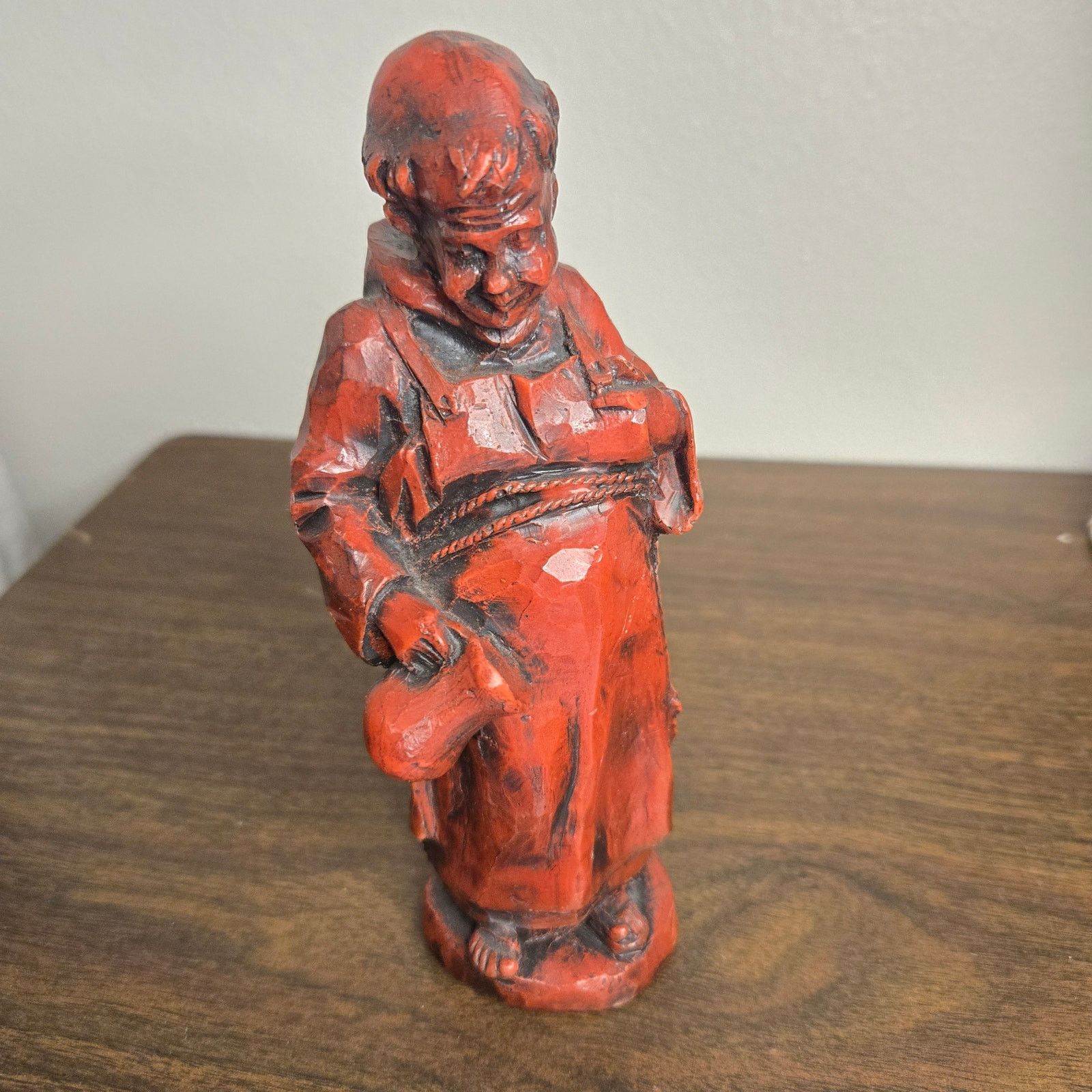 Vintage Vintage Hand-Carved Monk Folk Art Figurine - Red Patinated Size ONE SIZE - 10 Thumbnail