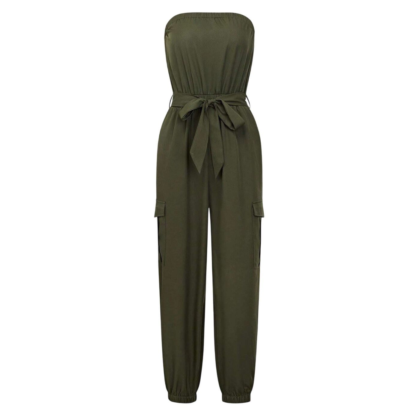 Shein Strapless Jumpsuit With Gathered Waist And Ankle Cuffs Size 30" / US 8 / IT 44 - 1 Thumbnail
