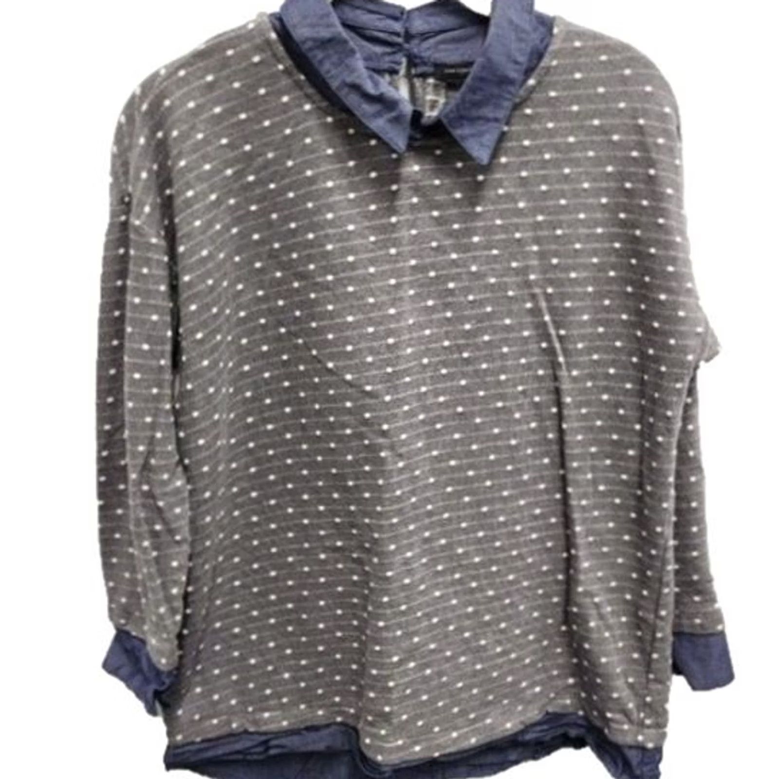 Ann Taylor Ann Taylor Womens Sweater Medium Gray Polka Dot Chambray Collar Pullover Preppy Size M / US 6-8 / IT 42-44 - 2 Thumbnail