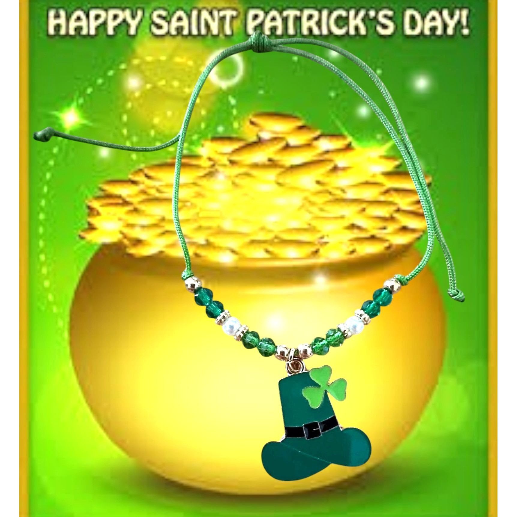 Handmade St Patricks Day Knotted String Beaded Bracelet Leprechaun Ha Size ONE SIZE - 4 Thumbnail