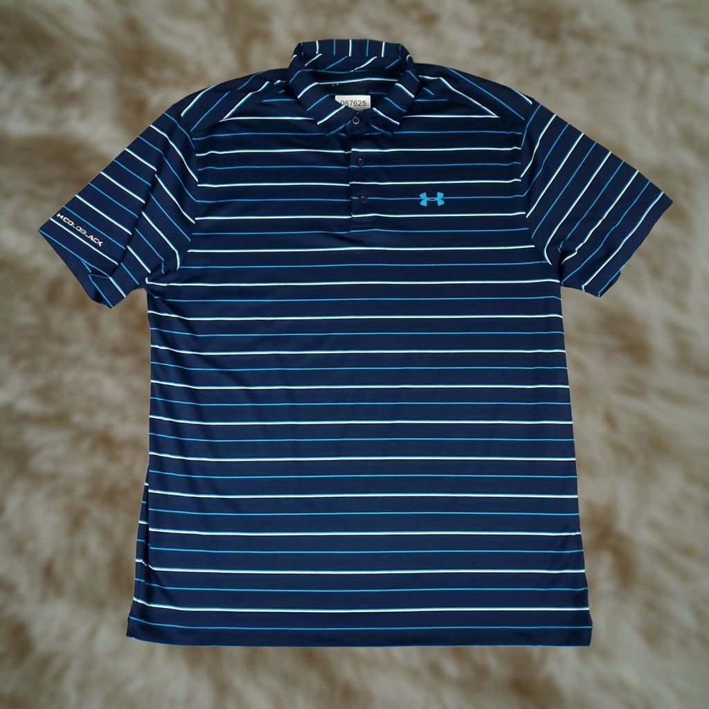Under Armour Under Armour Polo Shirt Mens XL Blue Striped Short Sleeve Golf Casual Button Collar Logo Modern Preppy Sports Mens XL Blue Polo Size US XL / EU 56 / 4 - 1 Thumbnail