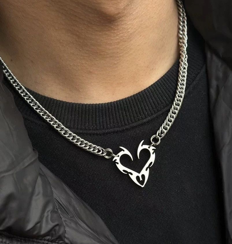 Japanese Brand × Jewelry Avant garde fire flame heart cuban link necklace choker Size ONE SIZE - 1 Thumbnail