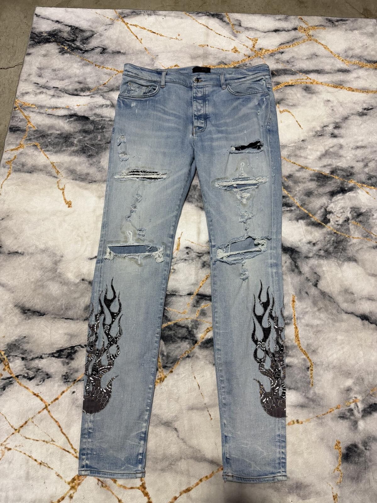 Amiri Amiri Aged Black Flames Indigo Denim - Sz38 Size US 38 / EU 54 - 1 Thumbnail