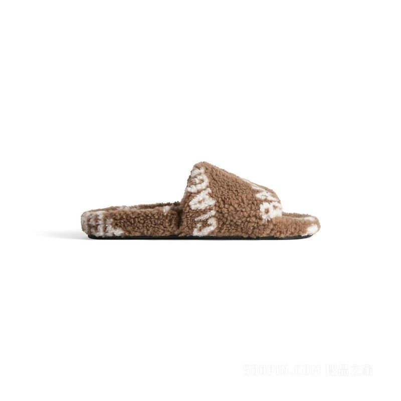 Balenciaga Balenciaga Furry Slide Sandal Allover Logo Size US 8 / IT 38 - 1 Thumbnail