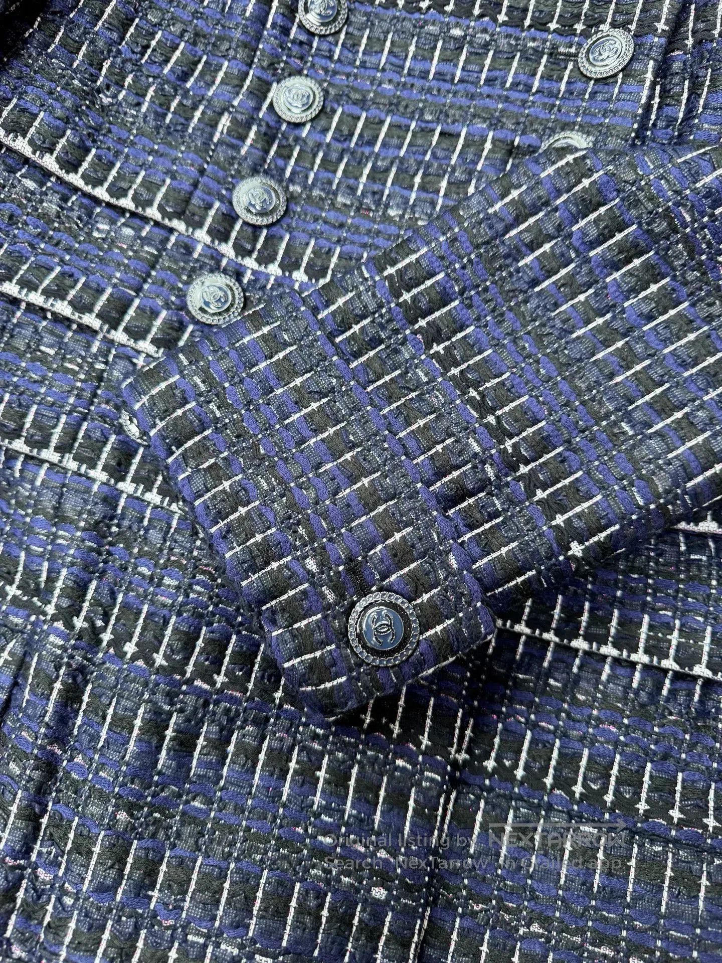 Chanel Chanel Blue Woven Double-Breasted Jacket. Size US M / EU 48-50 / 2 - 4 Thumbnail