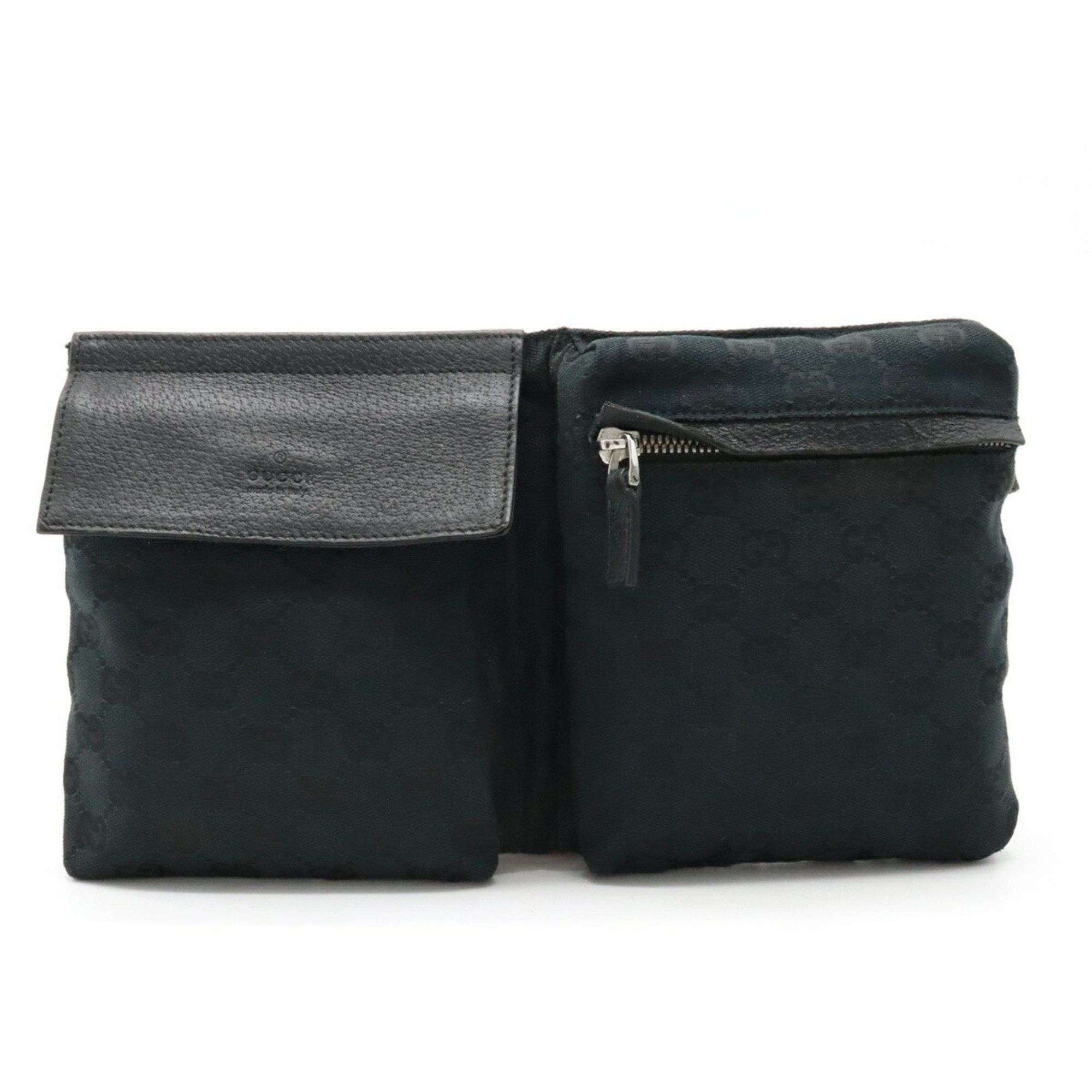 image of Gucci GG Canvas Body Bag Waist Pouch Hip Leather Black 28566, Women's