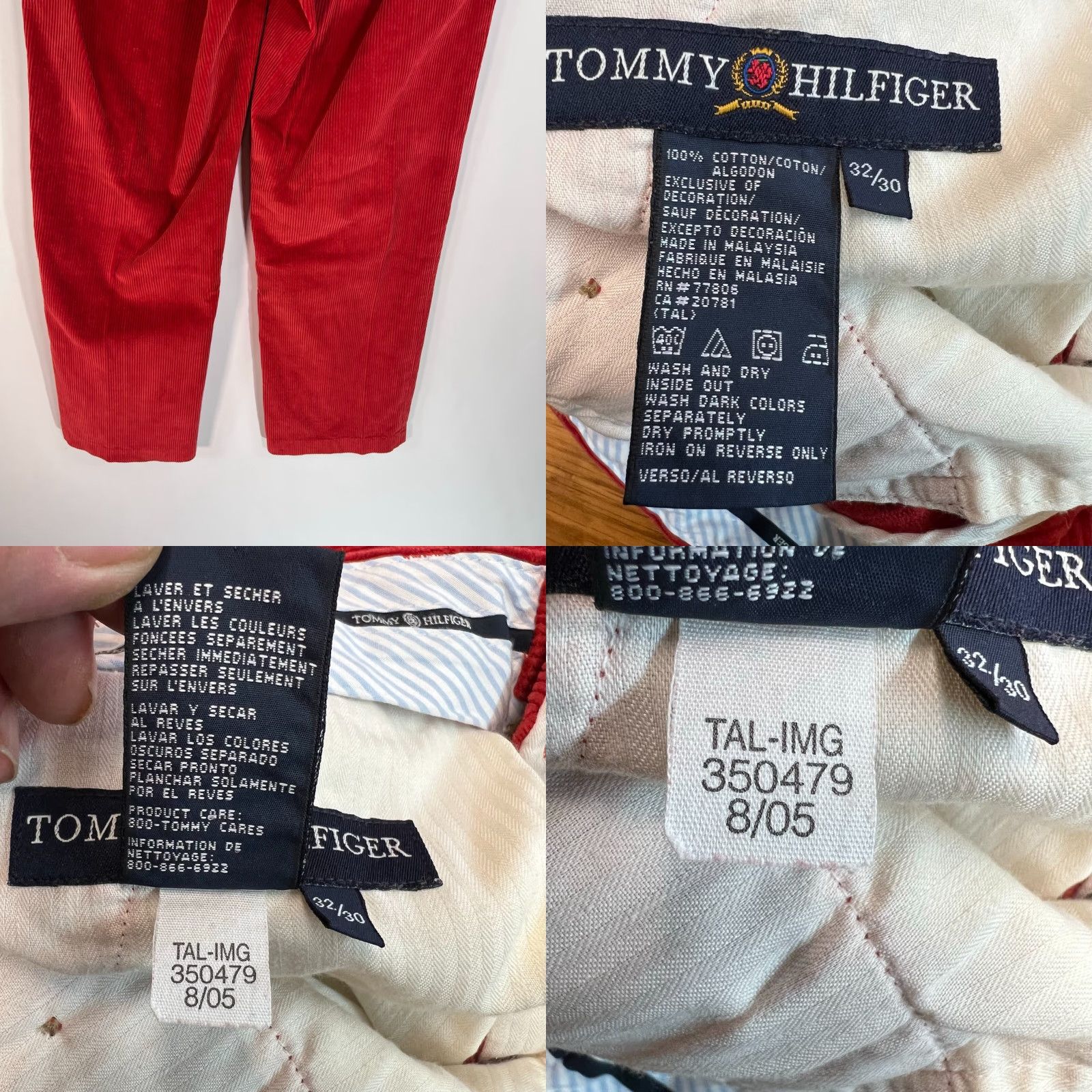 Tommy Hilfiger VINTAGE Tommy Hilfiger Corduroy Pants Slim? Baggy Straight Leg Mens 32 Inseam 30 Red Size US 32 / EU 48 - 8 Thumbnail