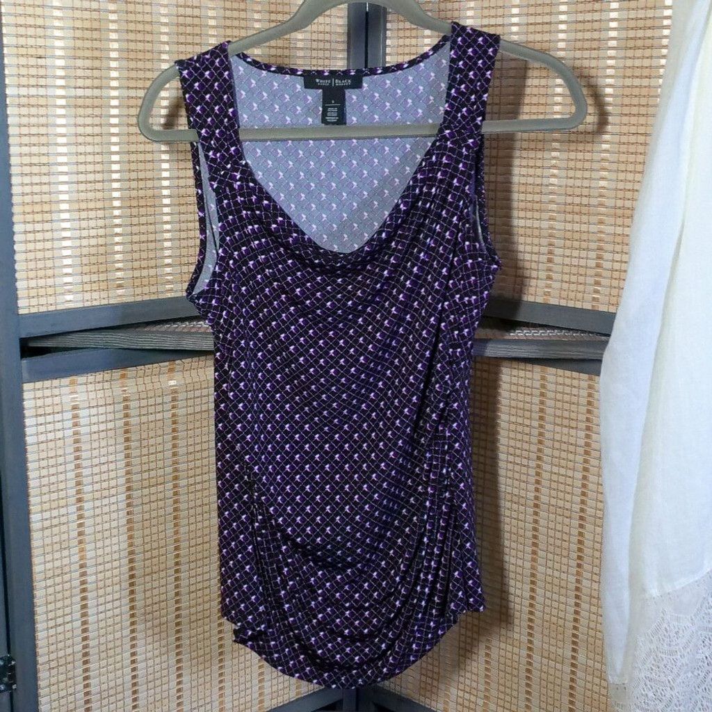 White House Black Market WHBM Black Sleeveless Blouse w/ Fuschia & White Geo Print Size S / US 4 / IT 40 - 1 Thumbnail