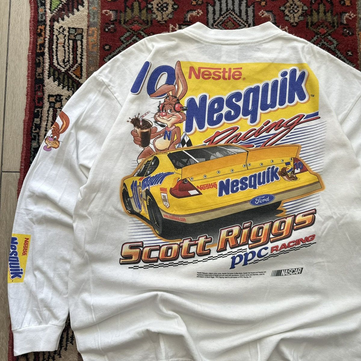 Vintage 90s NASCAR Nesquik Scott Riggs Racing Long Sleeve T-Shirt Size US XL / EU 56 / 4 - 11 Thumbnail