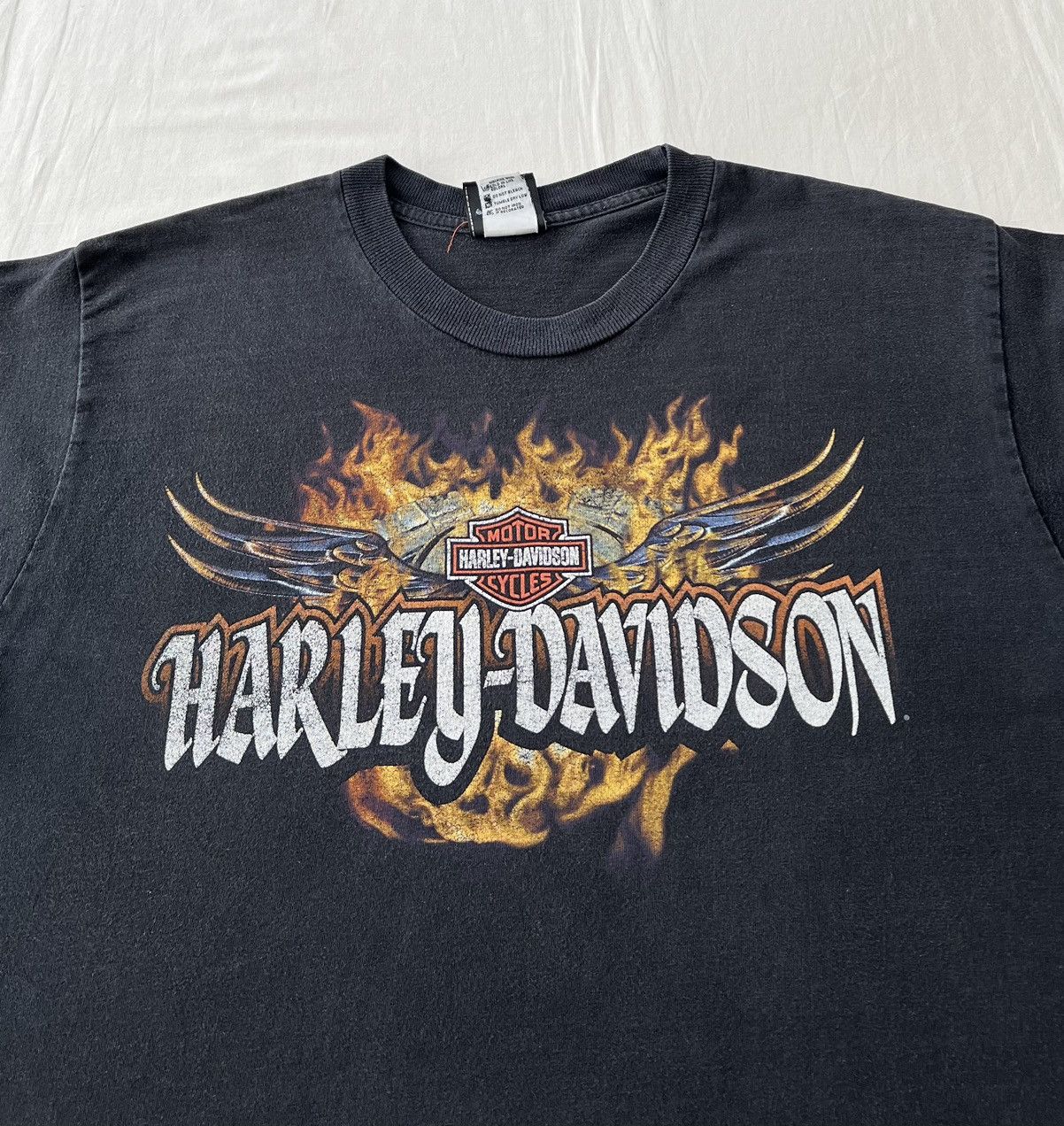 Harley Davidson Vintage 2005 Harley Davidson Fire Flame Motor Black T-shirt Size US L / EU 52-54 / 3 - 7 Thumbnail
