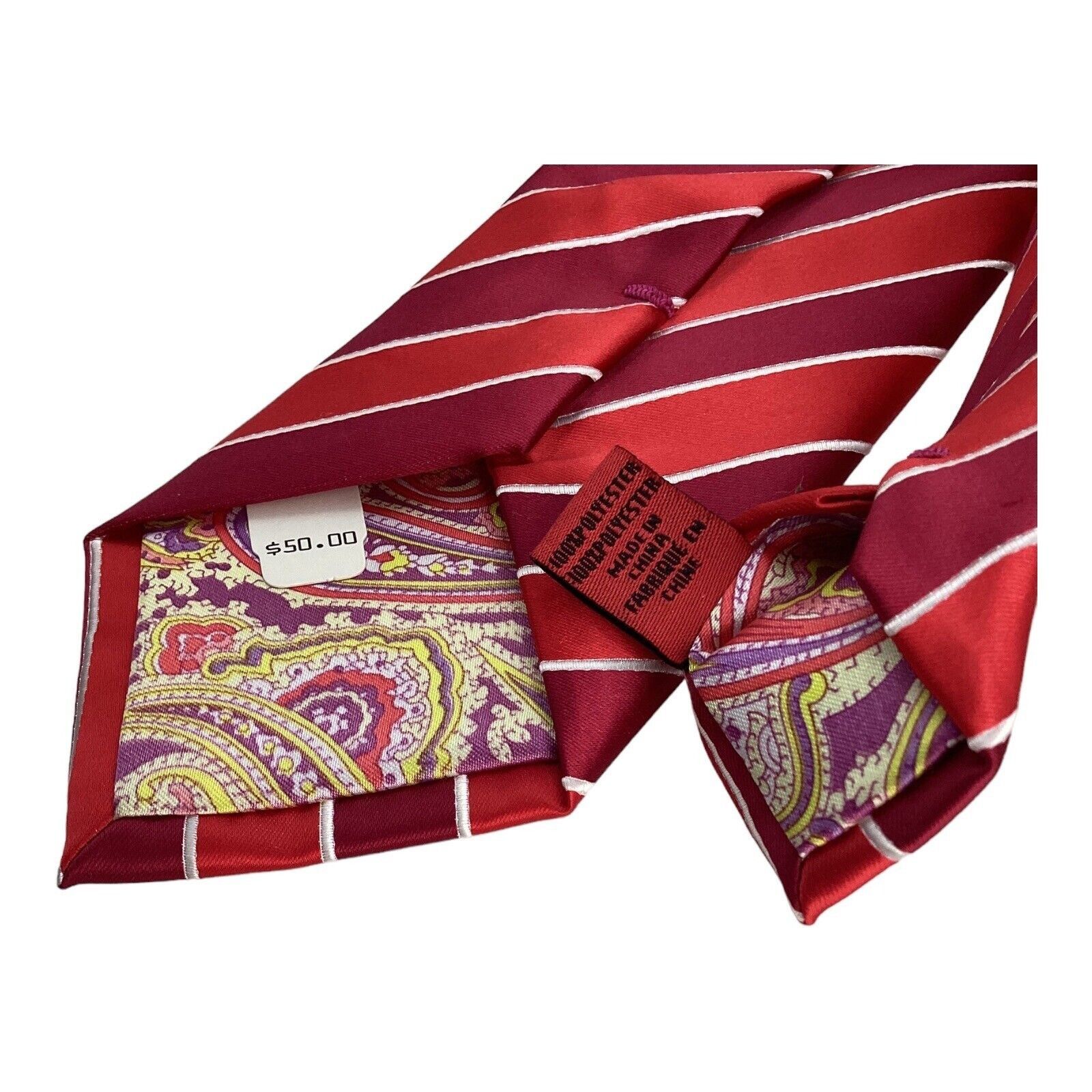 Other $50 JHON SPARKS Red Striped Luxury Polyester Tie W: 3" NWT Size ONE SIZE - 5 Thumbnail