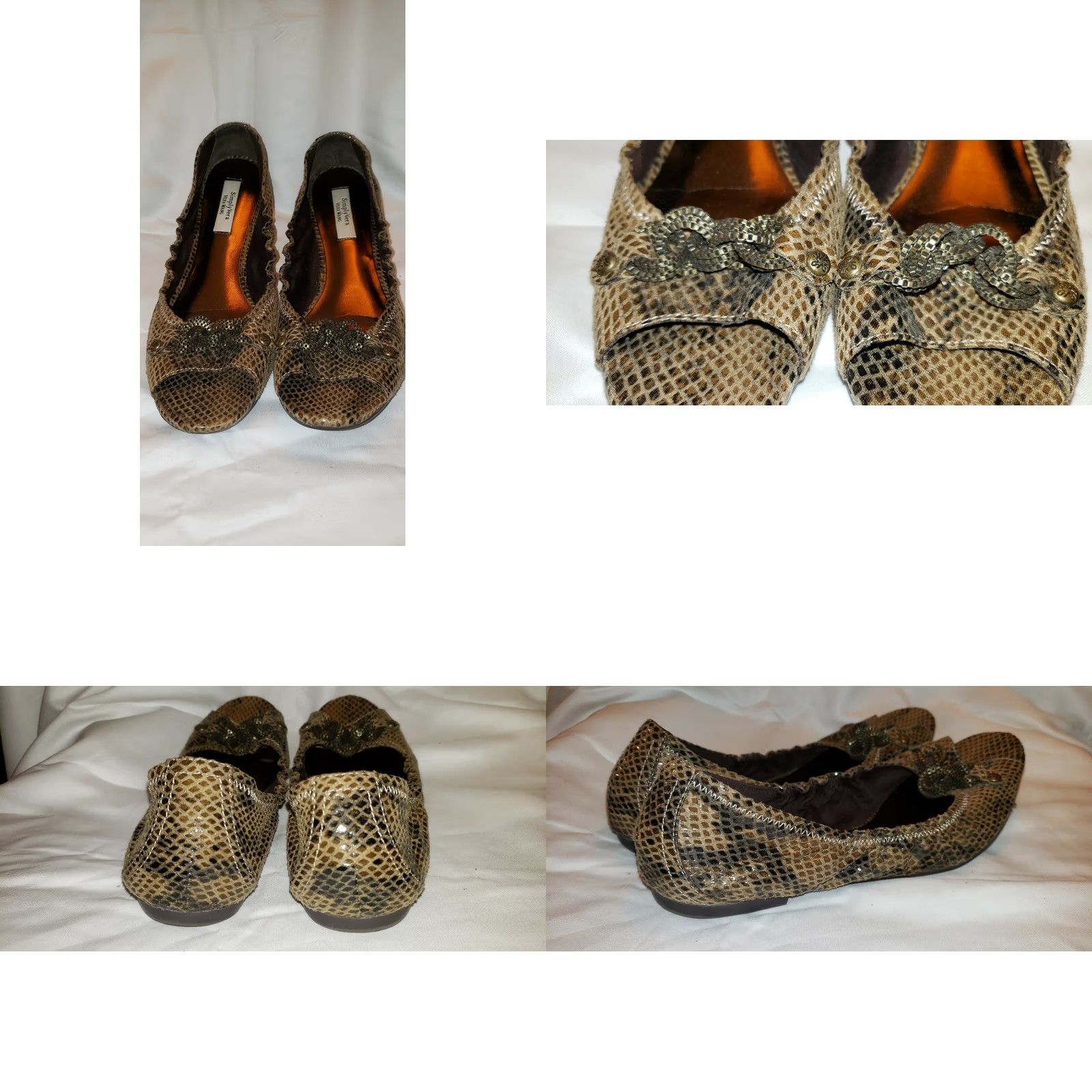 Vera Wang Vera Wang Flats Womens US 7.5 Clove Taupe Open Toe Dark Chain Accent Snakeskin Pattern Slip On Flat M Size US 8 / IT 38 - 8 Thumbnail