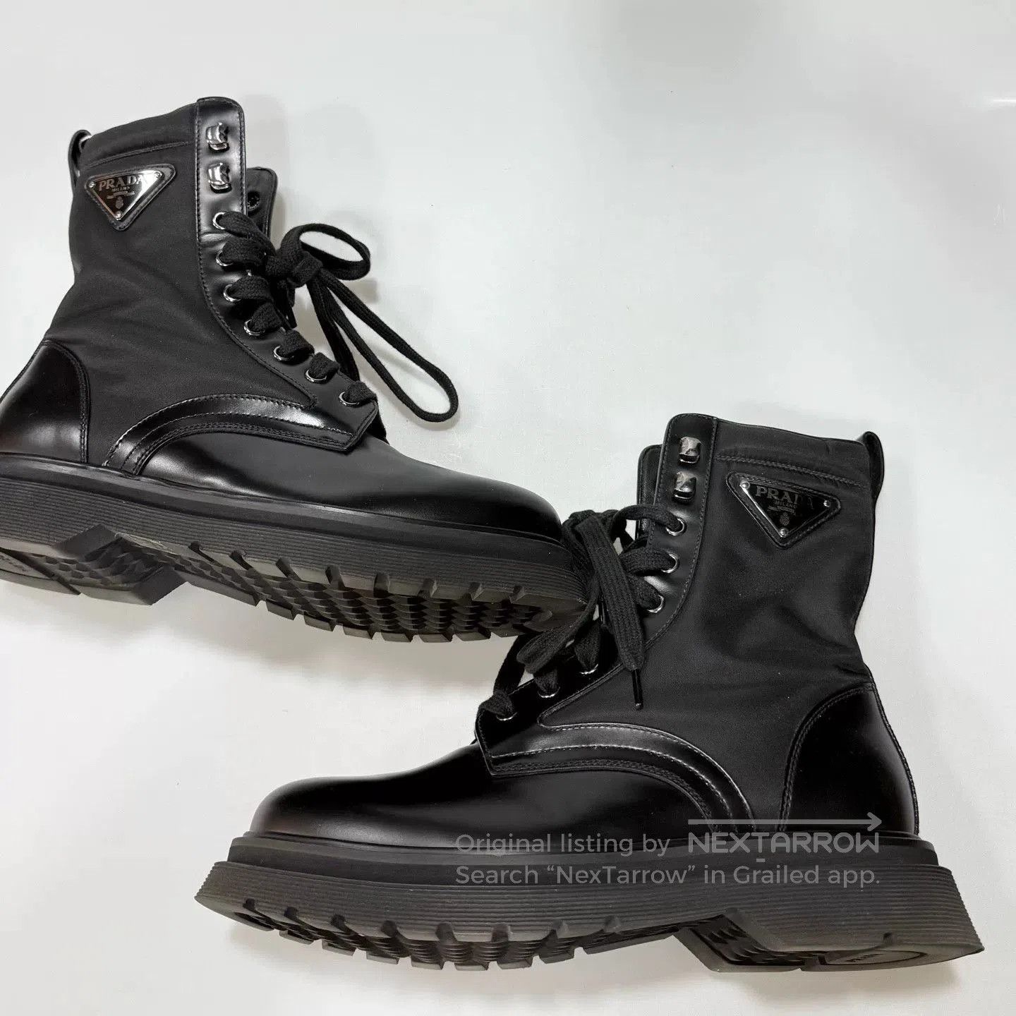 Prada Prada Black Iron Triangle Logo Martin Boots. Size US 7 / IT 37 - 2 Thumbnail