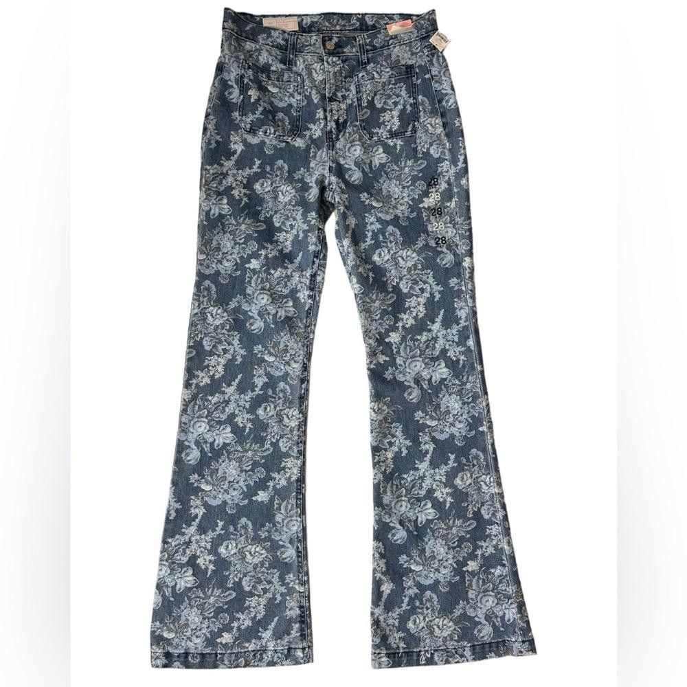 Designer LoveShackFancy NWT High Rise Floral Flare Jean Limited 28 Size 28" / US 6 / IT 42 - 3 Thumbnail