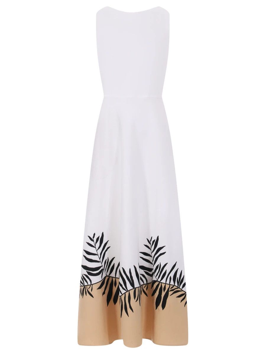 Loro Piana o1srvl11e0824 Nancy Antigua Midi Dress in White/Beige Size L / US 10 / IT 46 - 1 Thumbnail