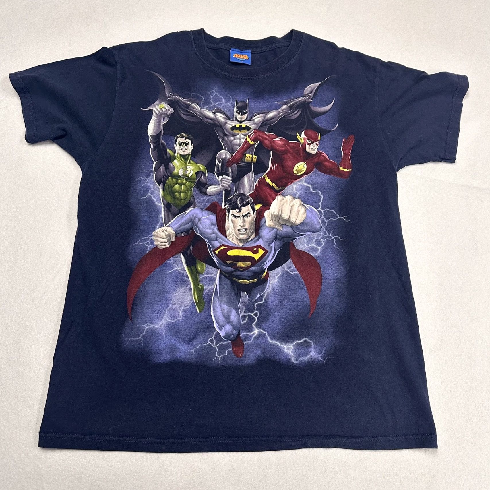 Vintage Justice League Shirt Mens M Navy Blue Superman Batman The Flash Green Lantern DC Comics Graphic Print Crew Neck Short Sleeve Size US M / EU 48-50 / 2 - 2 Thumbnail