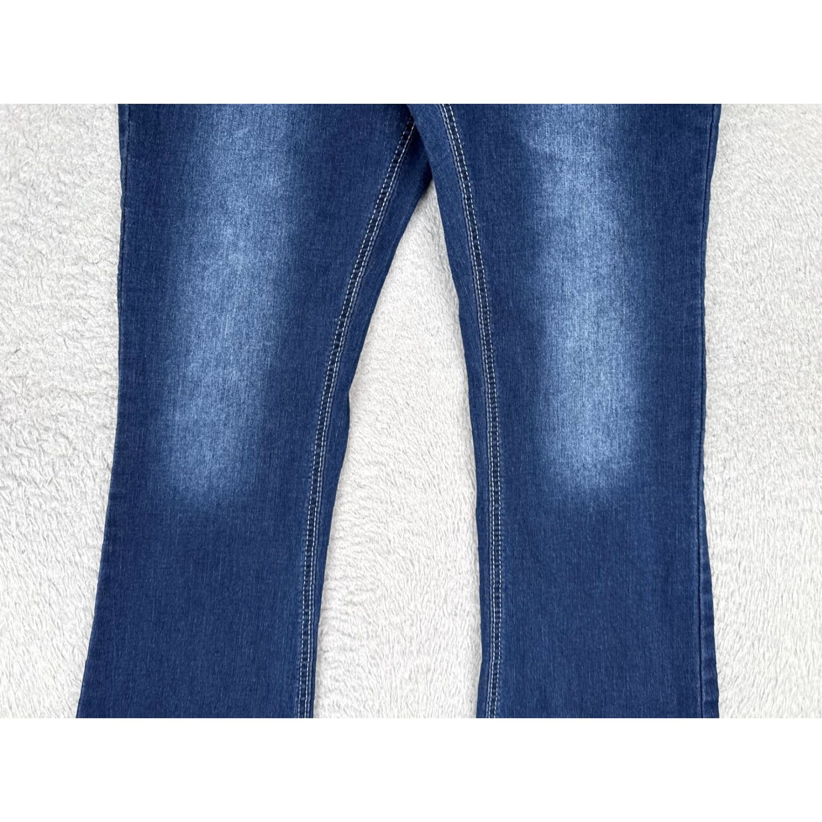 Vintage Bamboo Jeans Juniors 13 Blue Medium Wash Mid Rise Flare Crochet 30x30 Denim Size 34" / US 12 / IT 48 - 3 Thumbnail