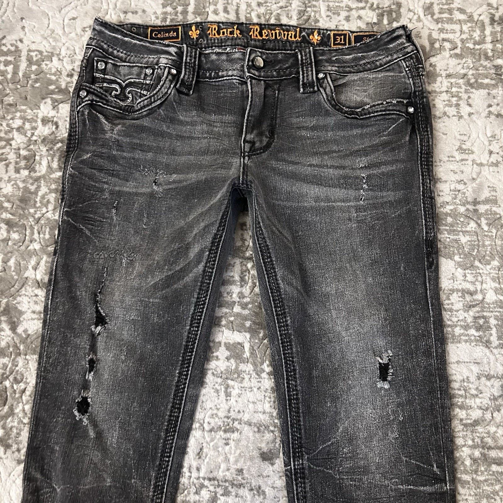 Rock Revival Rock Revival Celinda Skinny Low Rise Black Denim Sz 31 Size 31" - 2 Thumbnail