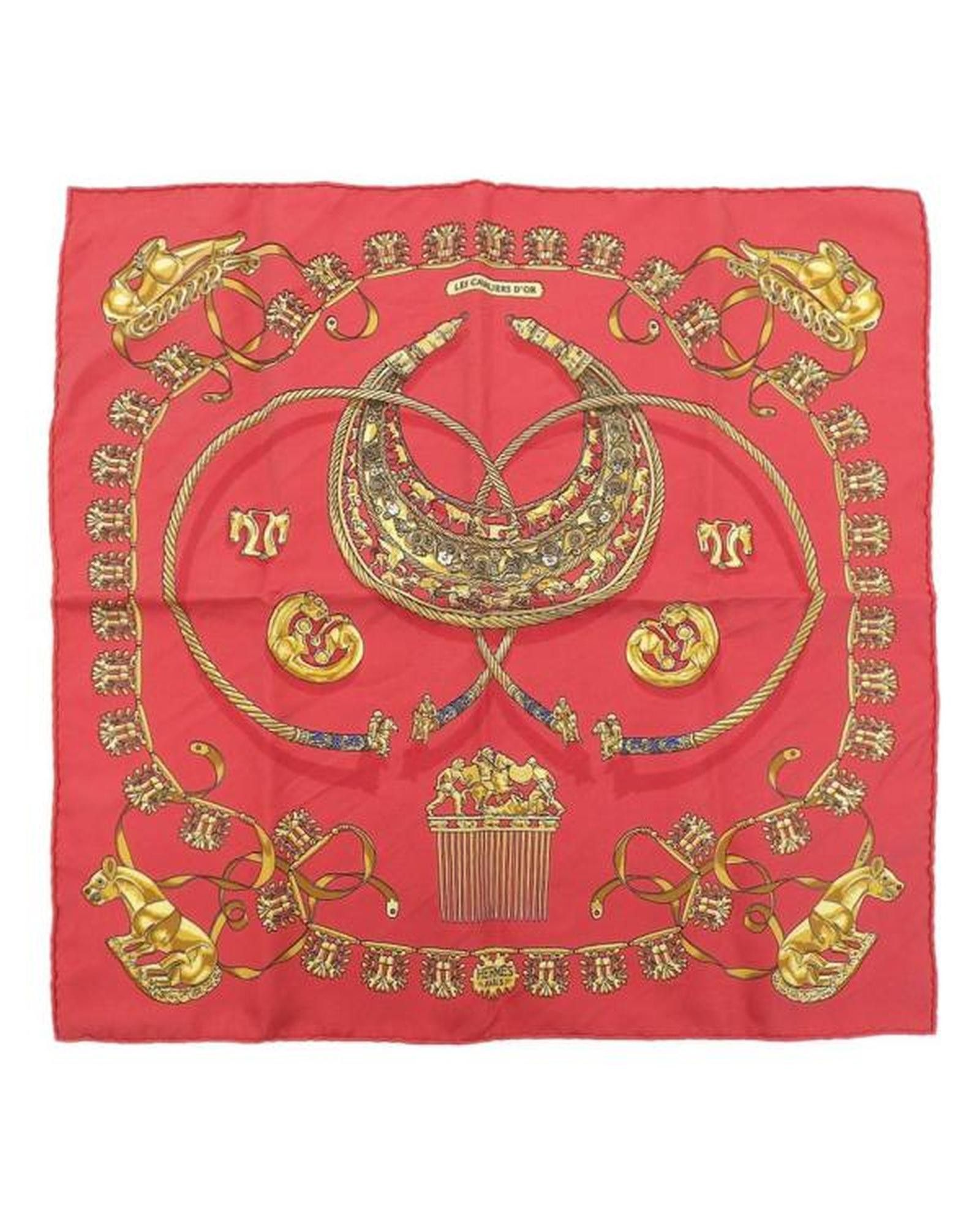 image of Hermes Golden Horse Silk Scarf in Red, Women's