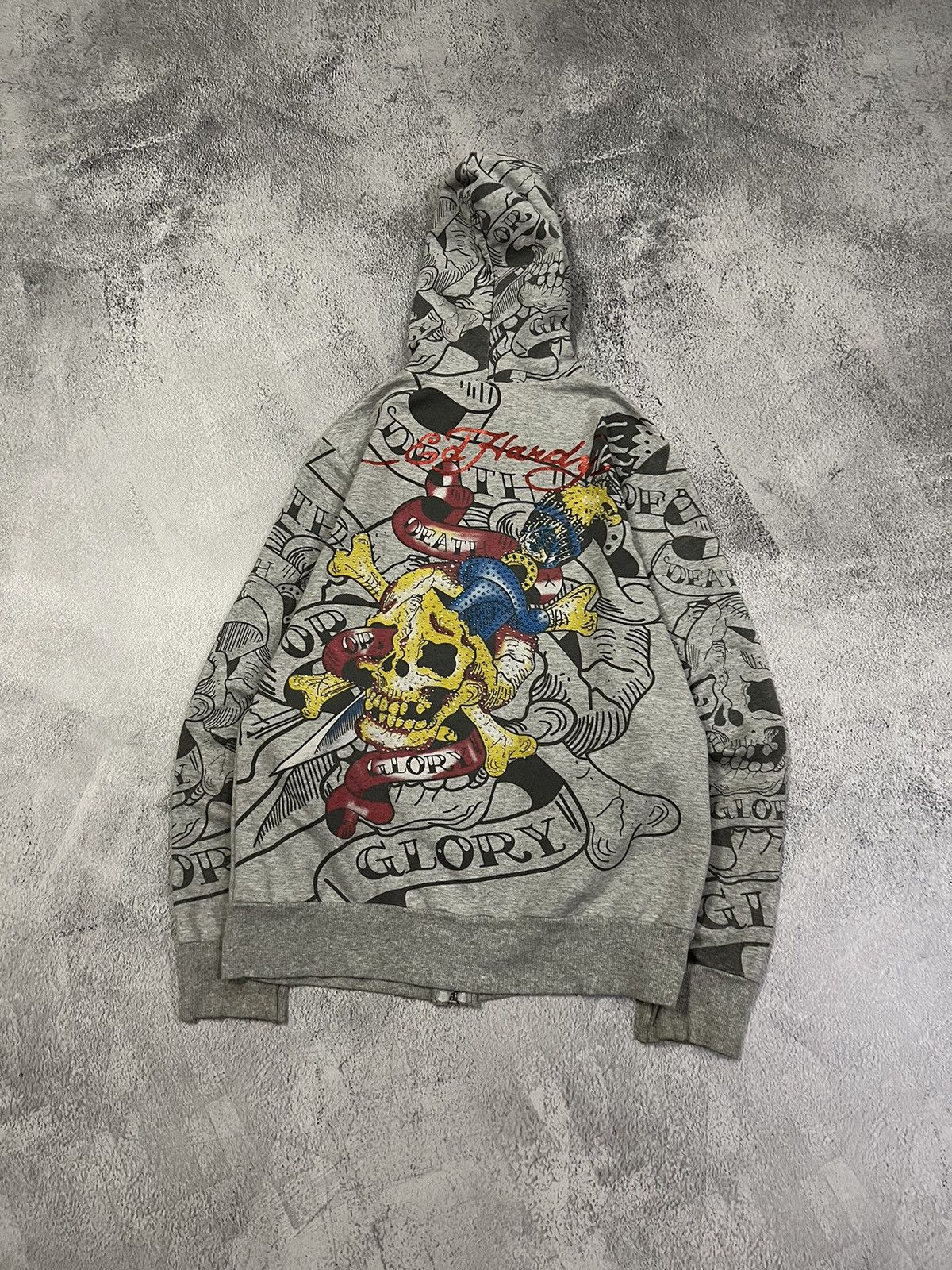 Ed Hardy Vintage Y2k Skull ☠️ Rare Ed Hardy All Over Print Zip Hoodie Size M / US 6-8 / IT 42-44 - 13 Thumbnail