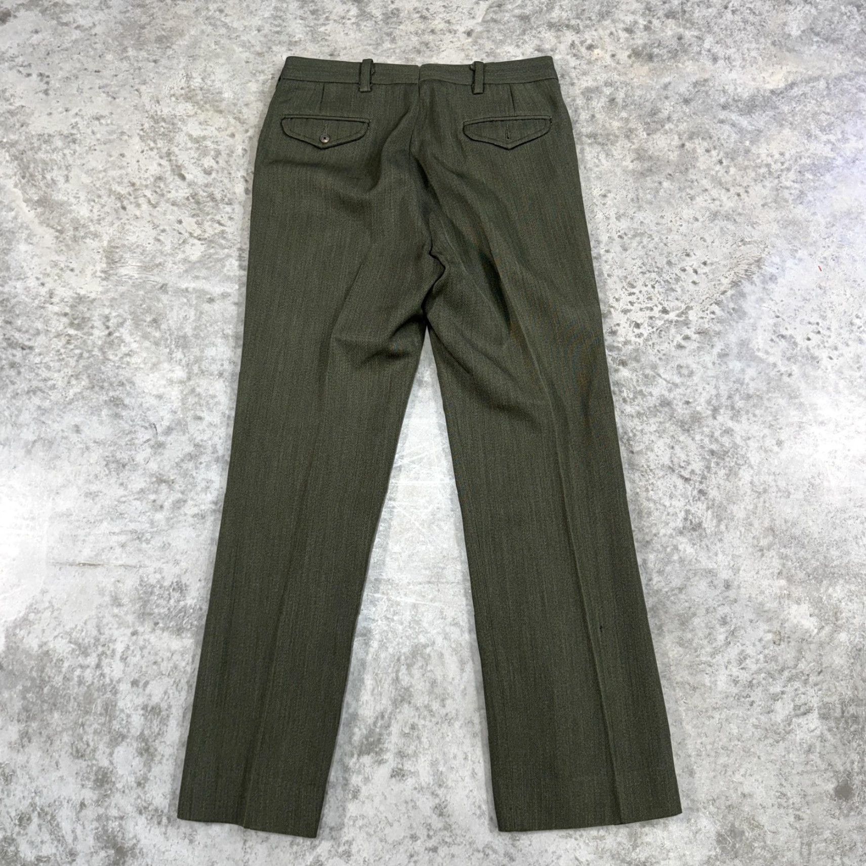 Vintage VINTAGE L.L. Bean Pants Mens 29 Green Wool Dress Pants Tweed Flat Front Zipper Pockets 70s Talon Zip Flap Size US 29 - 7 Thumbnail