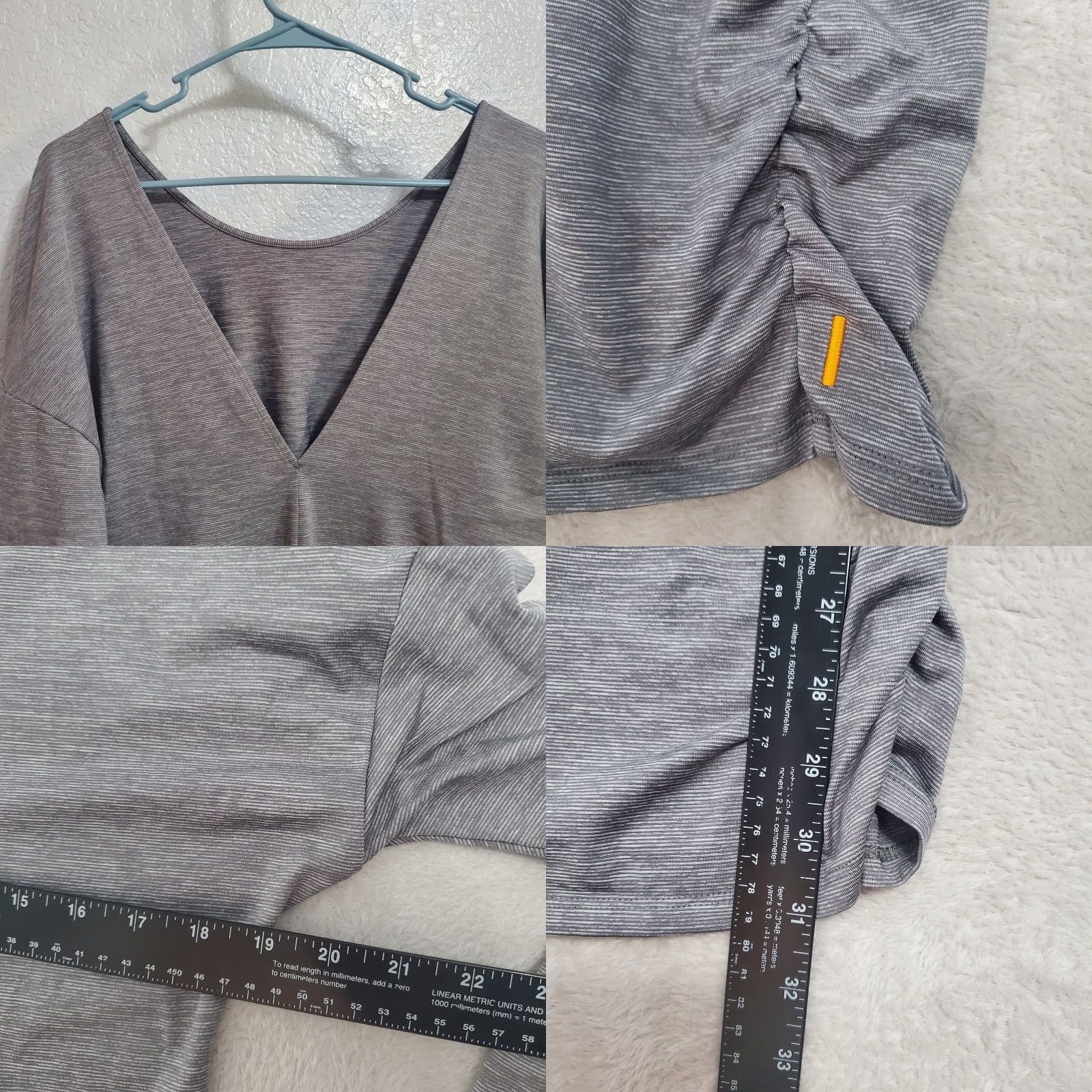 Vintage Lucy Womens Top M Gray Manifest Long Sleeve V Back Stretch Ruched Side Activewear/Travel Casual Shirt Size M / US 6-8 / IT 42-44 - 8 Thumbnail