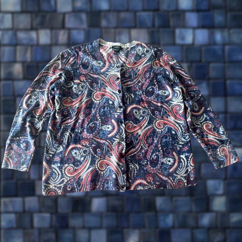 Talbots Talbots Cardigan Womens 2X Petite Merino Wool Paisley Button Front Crew Neck Sweater Size XXL / US 16-18 / IT 52-54 - 1 Thumbnail