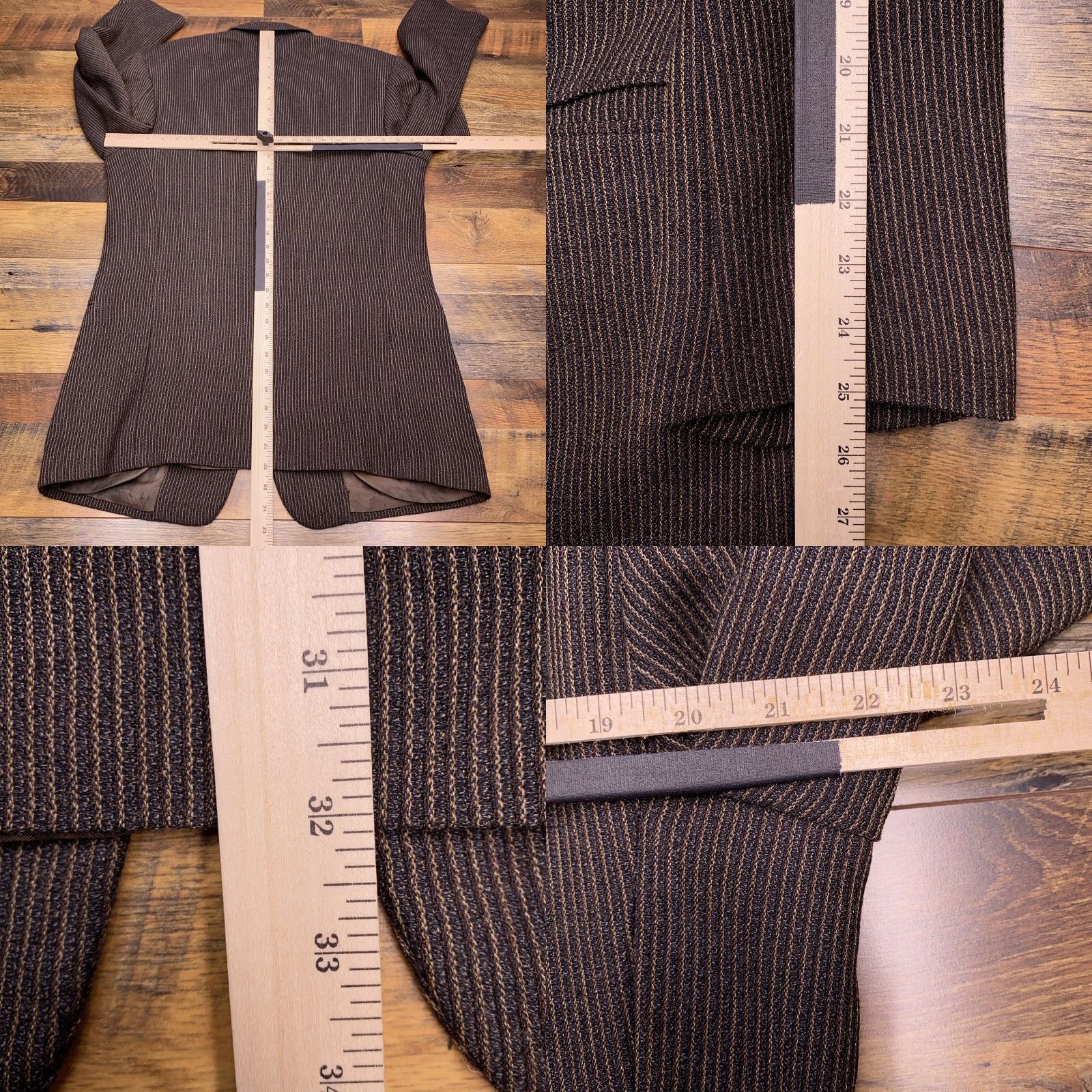 Vintage Jhane Barnes Sport Coat Mens 42 Brown Striped Wool Italy Blazer Size 42R - 9 Thumbnail