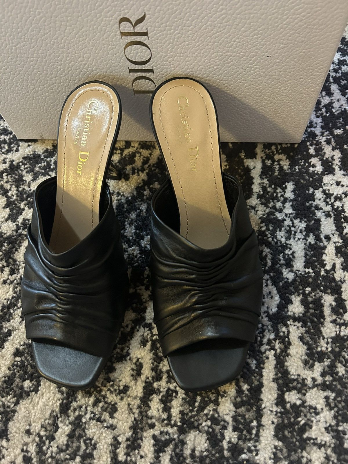 Dior Christian Dior D-Fame Heeled Sandal Black Pleated Lambskin Size US 10 / IT 40 - 9 Thumbnail