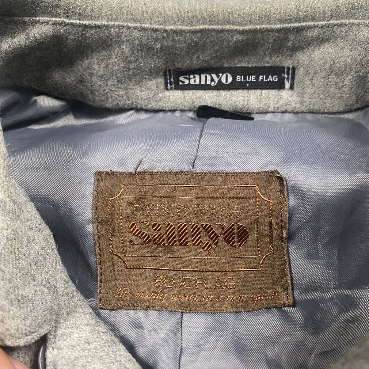 Sanyo Vintage 90s Sanyo Blue Flag Wool Blend Light Trench Coat Size US M / EU 48-50 / 2 - 6 Thumbnail