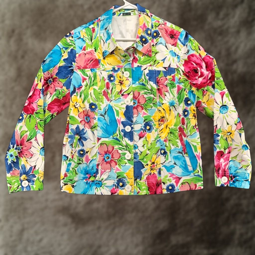 Laura Ashley Laura Ashley Jacket Womens Medium Multicolor Floral Stretch Pocket Blazer Lined Size M / US 6-8 / IT 42-44 - 1 Thumbnail