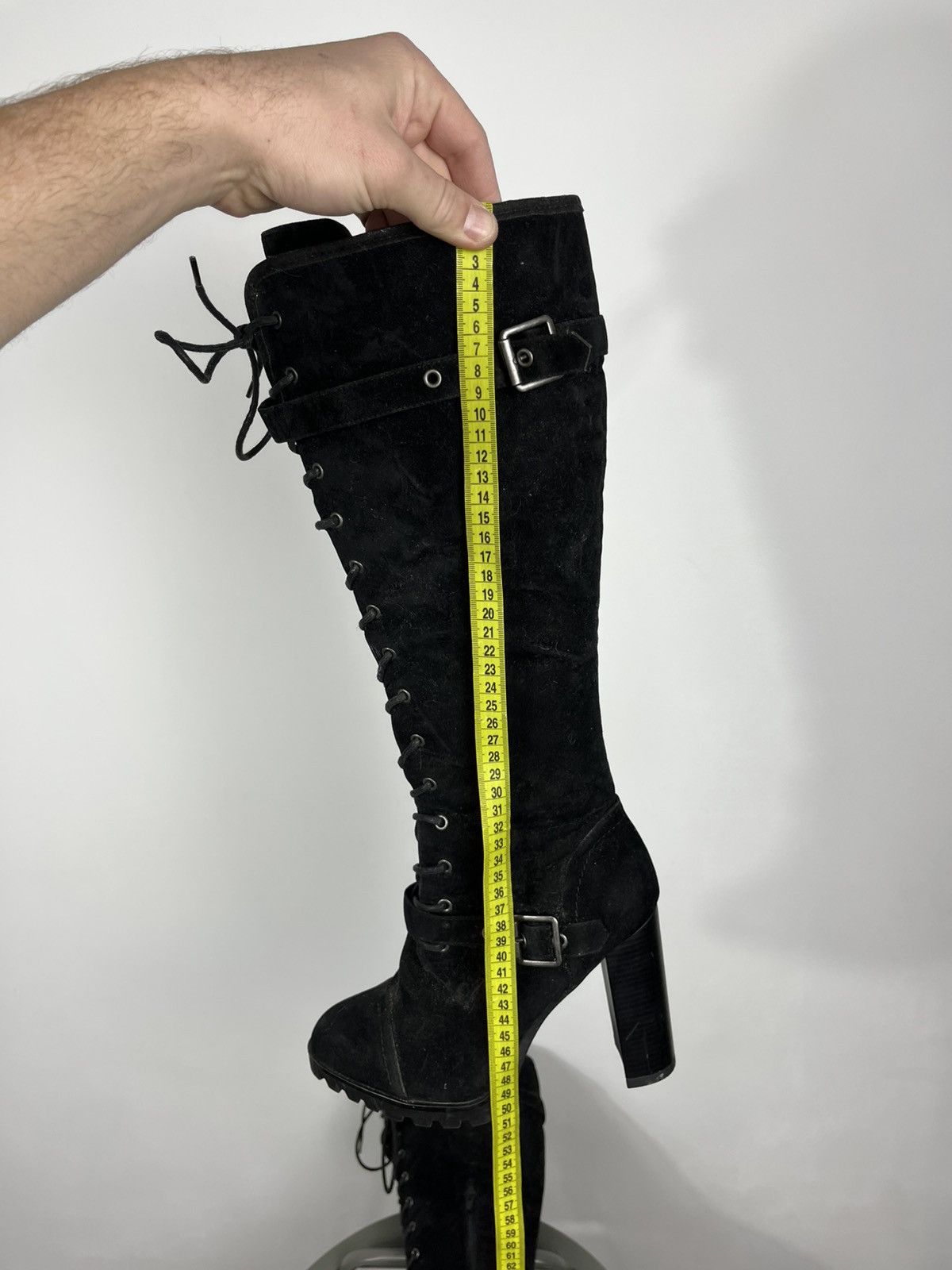 Other Black Suede Knee High Lace Up Platform Heeled Boots US 9 Size US 9 / IT 39 - 15 Thumbnail