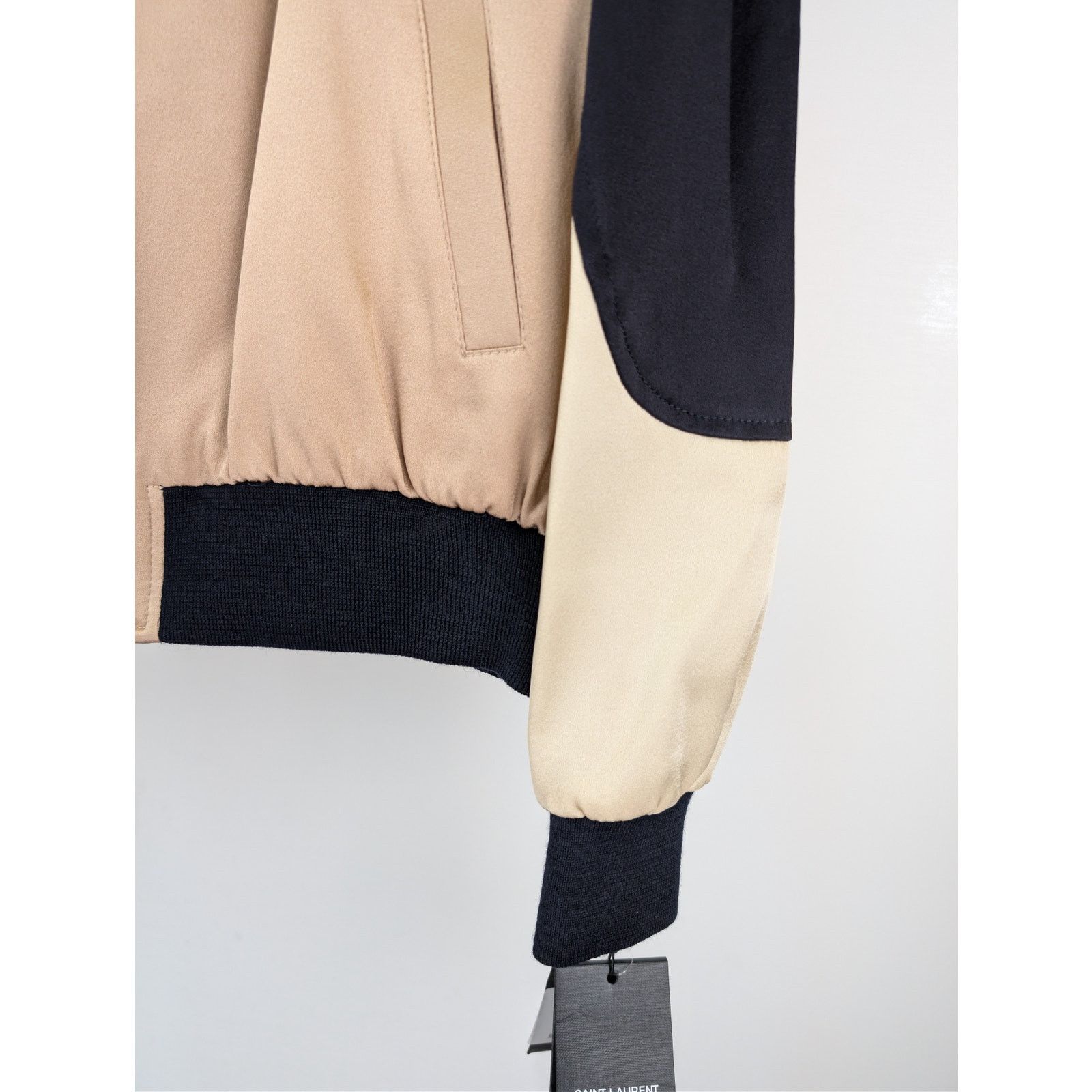 Saint Laurent Paris o1rshd1 Teddy Tricolore Satin Crepe Jacket in Beige Size US L / EU 52-54 / 3 - 6 Thumbnail