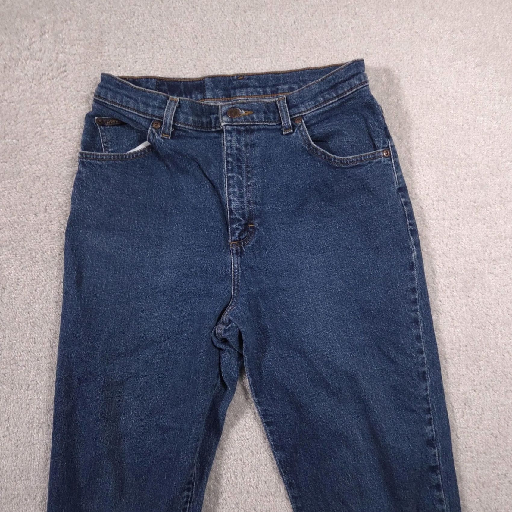 Vintage Riders Jeans Womens 10P Blue Medium Wash High Rise Mom Tapered Stretch Denim Jeans Women's Petite Slim Straight Pocket Logo Rise 10P 28in Inseam 23in Size 32" / US 10 / IT 46 - 3 Thumbnail