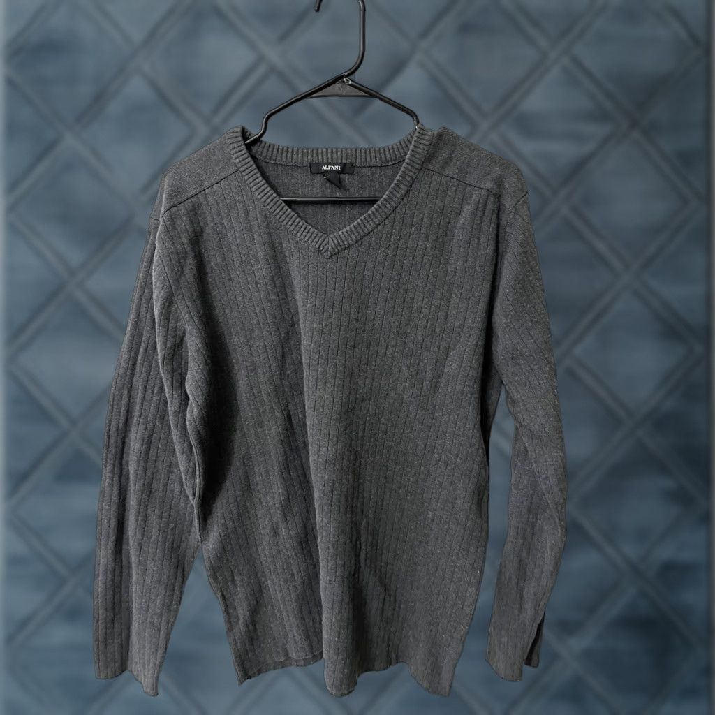 Alfani Alfani Mens Solid Long Sleeves V-Neck Pullover Sweater Grey Size Large Size US L / EU 52-54 / 3 - 1 Thumbnail
