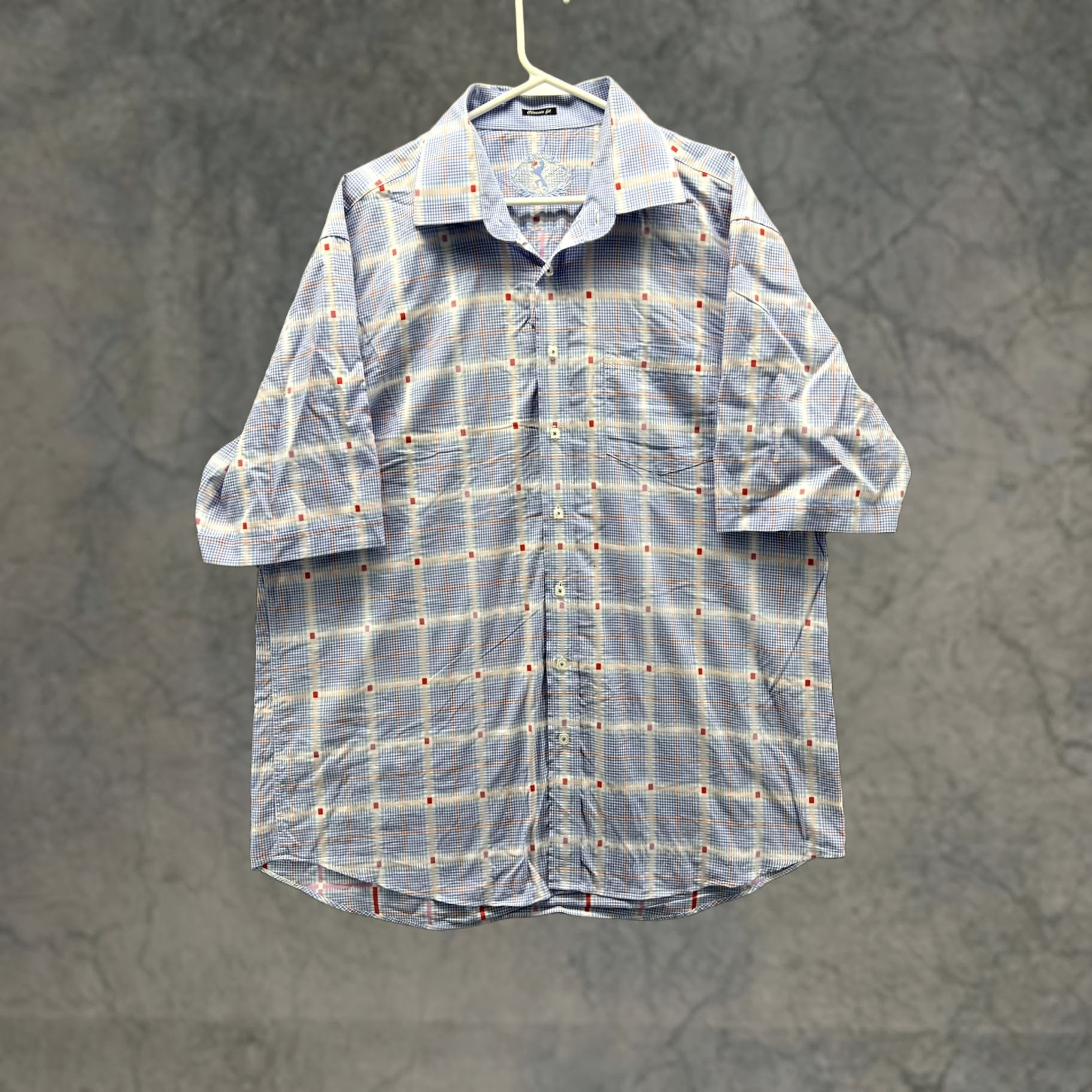 BUGATCHI Bugatchi Shirt Mens 2XL Blue Plaid Short Sleeve Button Front Casual Woven Size US XXL / EU 58 / 5 - 1 Thumbnail