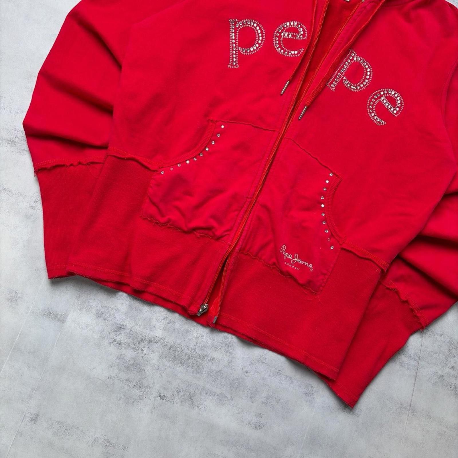 Pepe Jeans Y2K Red Pep Jeans Grunge Rhinestone Skater Zip Up Hoodie Size L / US 10 / IT 46 - 4 Thumbnail