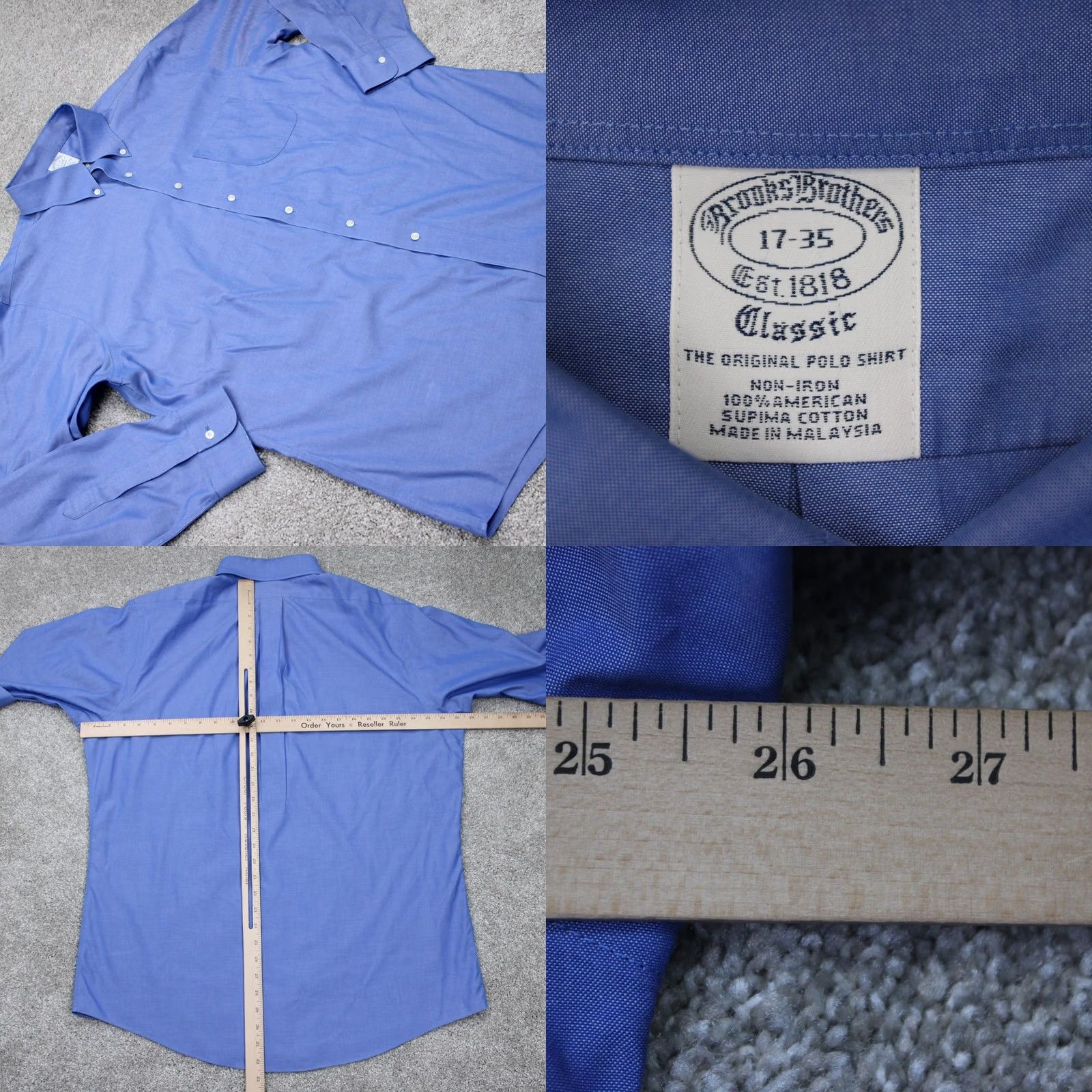 Brooks Brothers Brooks Brothers Dress Shirt Mens 17 35 Blue Non Iron 100% Cotton Regular Long Sleeve Button Closure Size 46R - 8 Thumbnail
