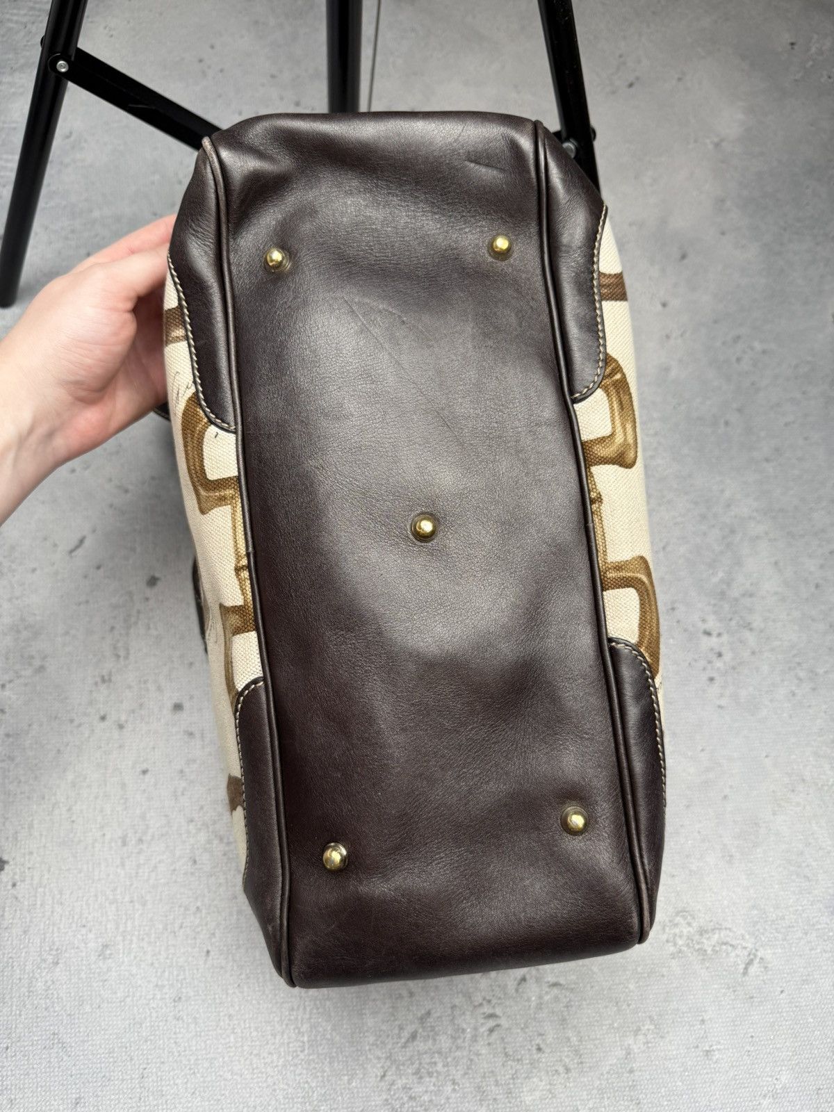Gucci Vintage Gucci Bamboo Canvas Boston Bag Brown Leather Trim Size ONE SIZE - 5 Thumbnail