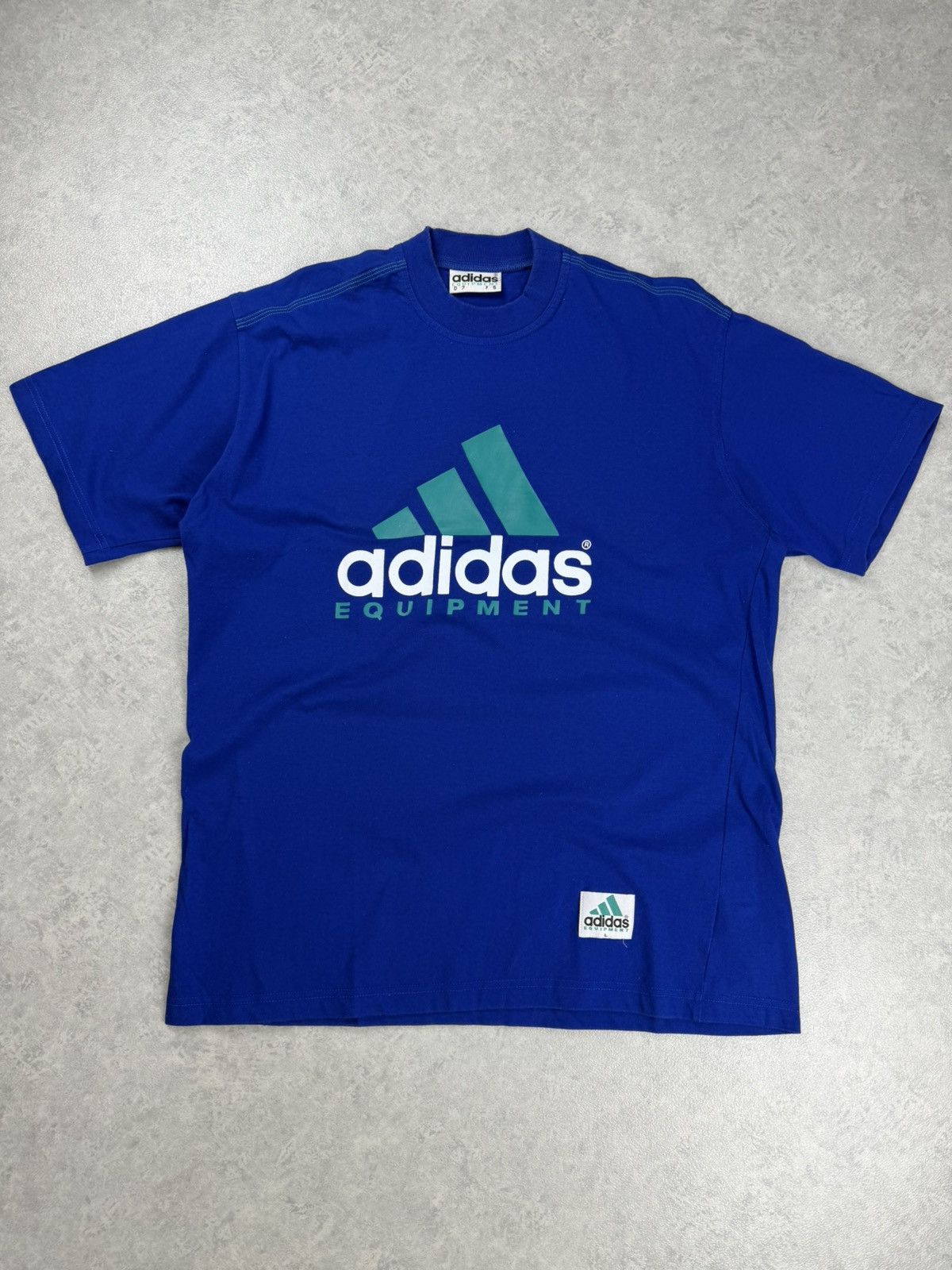 Adidas Vintage Adidas Equipment Big Logo Tee Blue Size US L / EU 52-54 / 3 - 1 Thumbnail