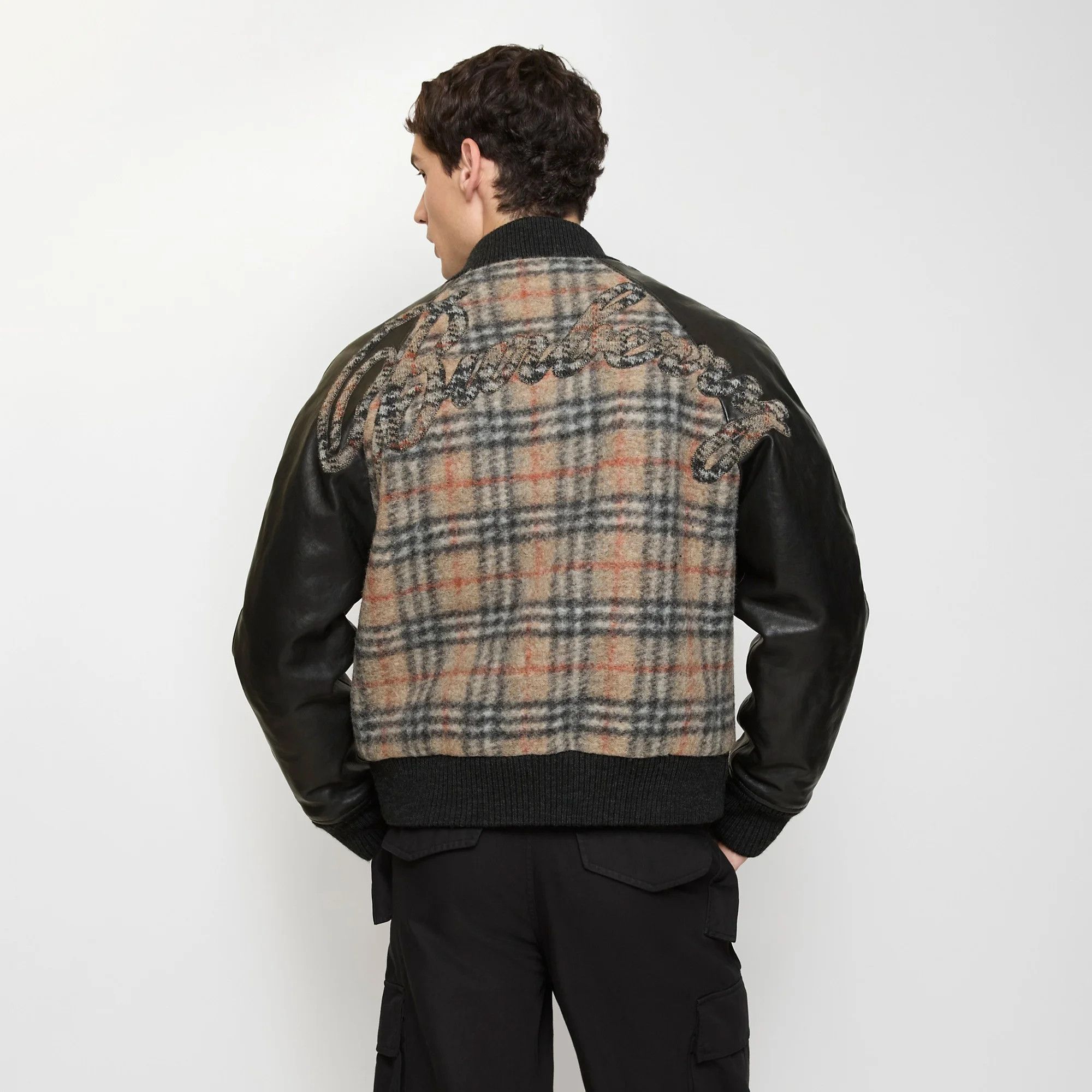 Burberry os11x0526 Check Wool and Leather Bomber Jacket in Multicolor Size US L / EU 52-54 / 3 - 3 Thumbnail