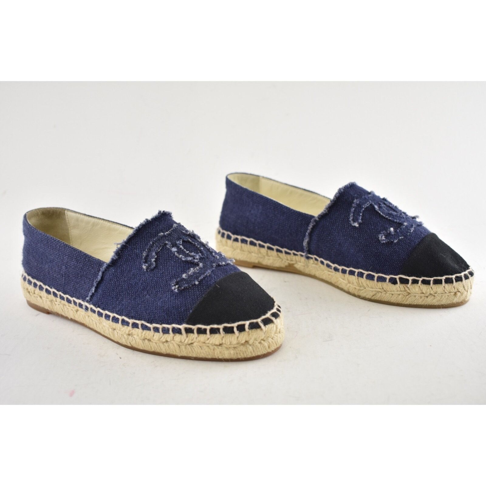 Chanel Chanel REV Blue Black Linen Canvas CC Logo Double Sole Size US 7 / IT 37 - 4 Thumbnail