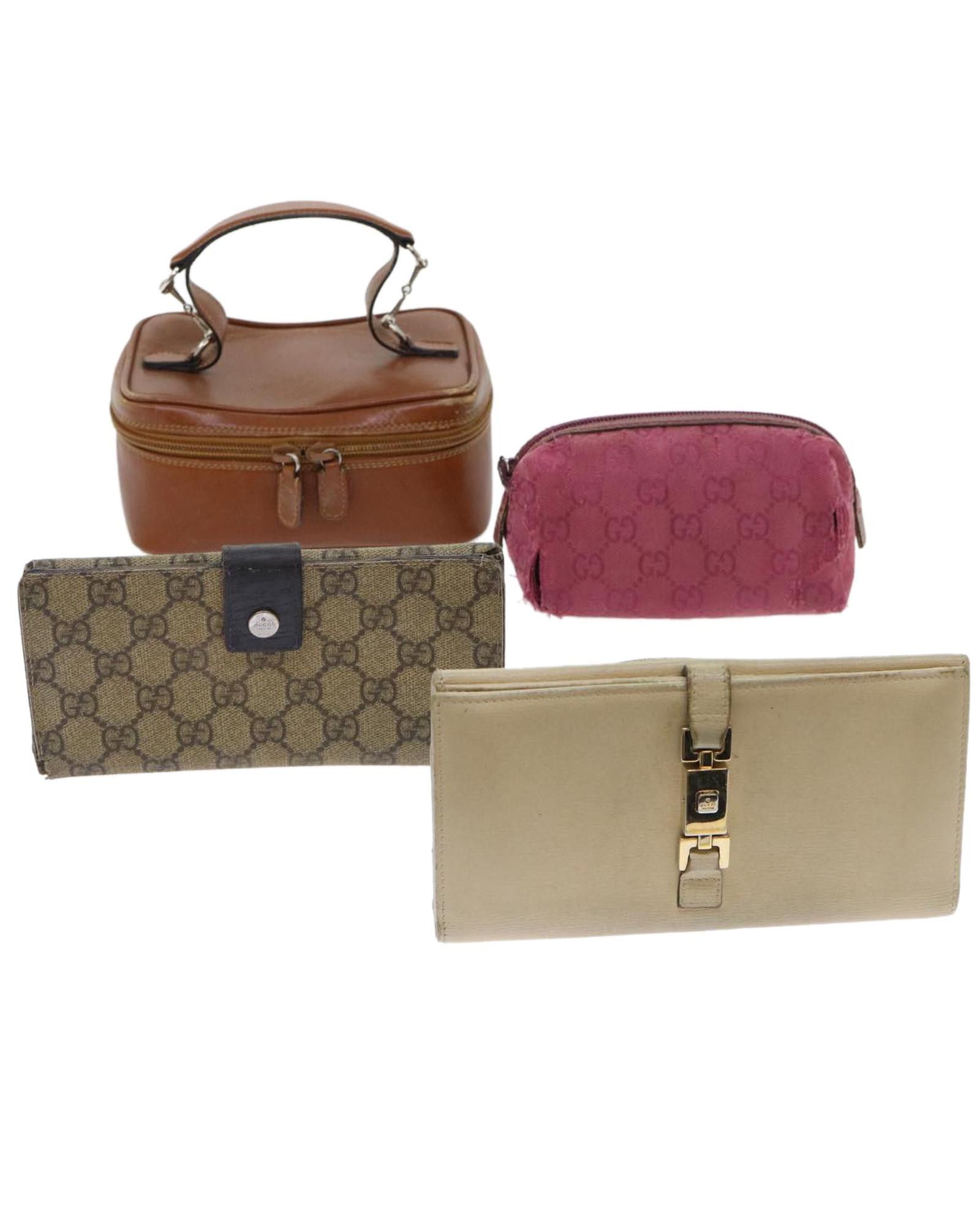 image of Gucci Gg Canvas Leather Pouch Wallet 4Set Beige Pink Brown, Women's