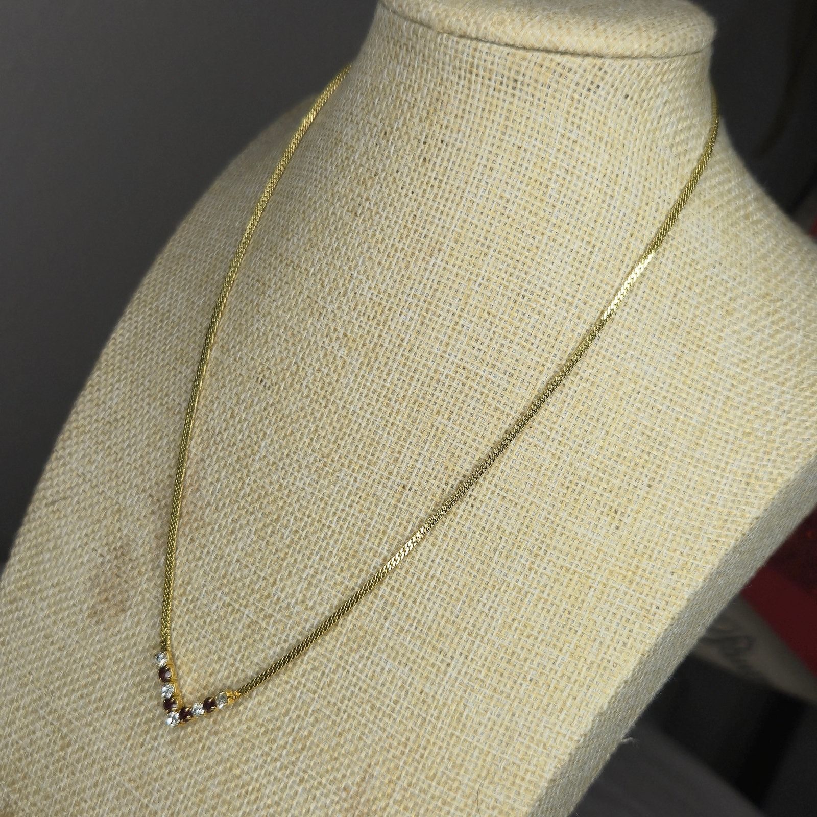 Vintage Vintage Gold Tone Flat Chain Necklaces Faux Sapphire & Ruby Size ONE SIZE - 12 Thumbnail