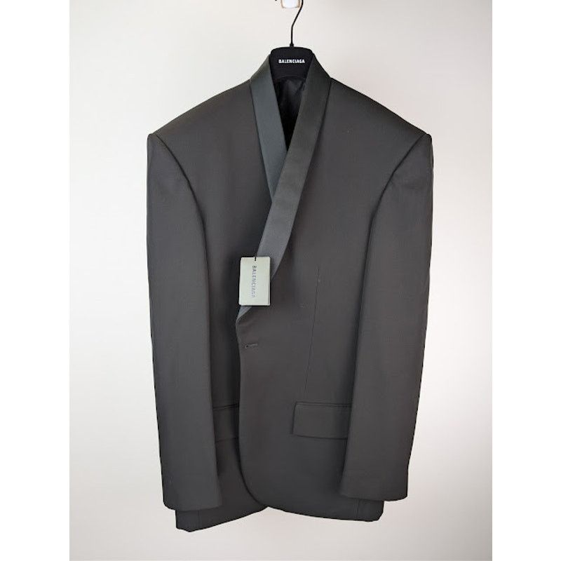 Balenciaga o1rshd1 Oversized Tuxedo Jacket in Black Wool Barathea Size US XXS / EU 40 - 7 Thumbnail