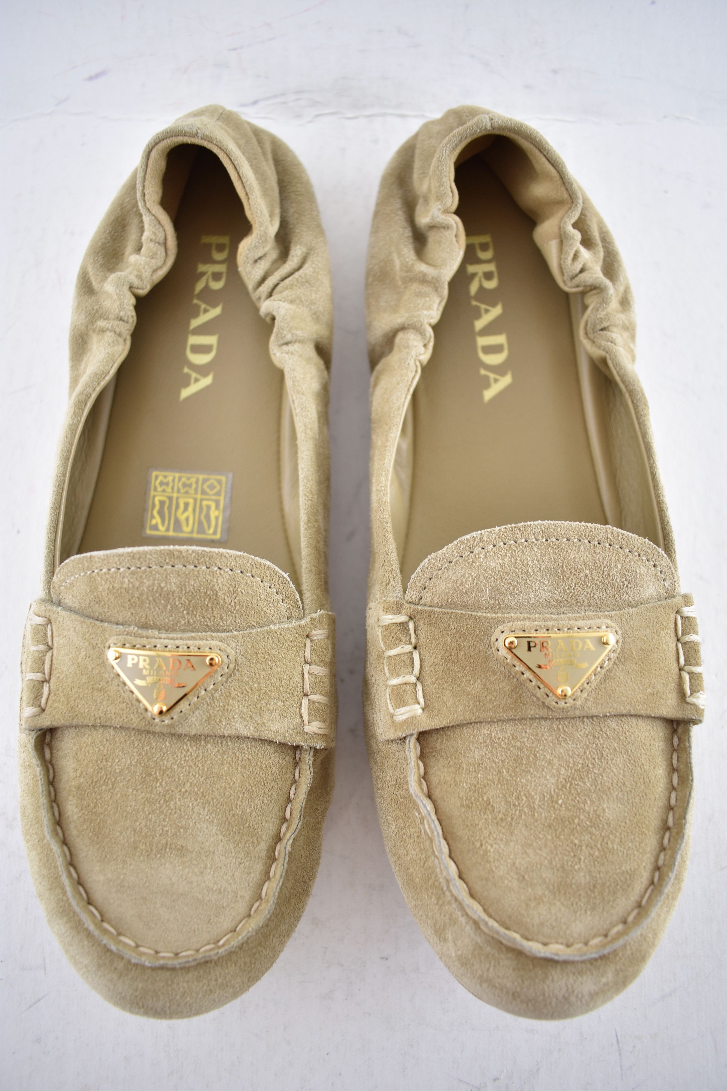Prada Prada Ecru Beige Suede Logo Scrunch Loafer Moccasin Flat 38 Size US 8 / IT 38 - 13 Thumbnail