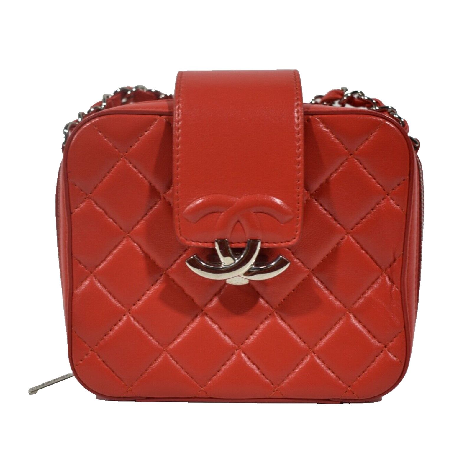 Chanel Quilted Camera Case CC Silver Crossbody Shoulder Bag