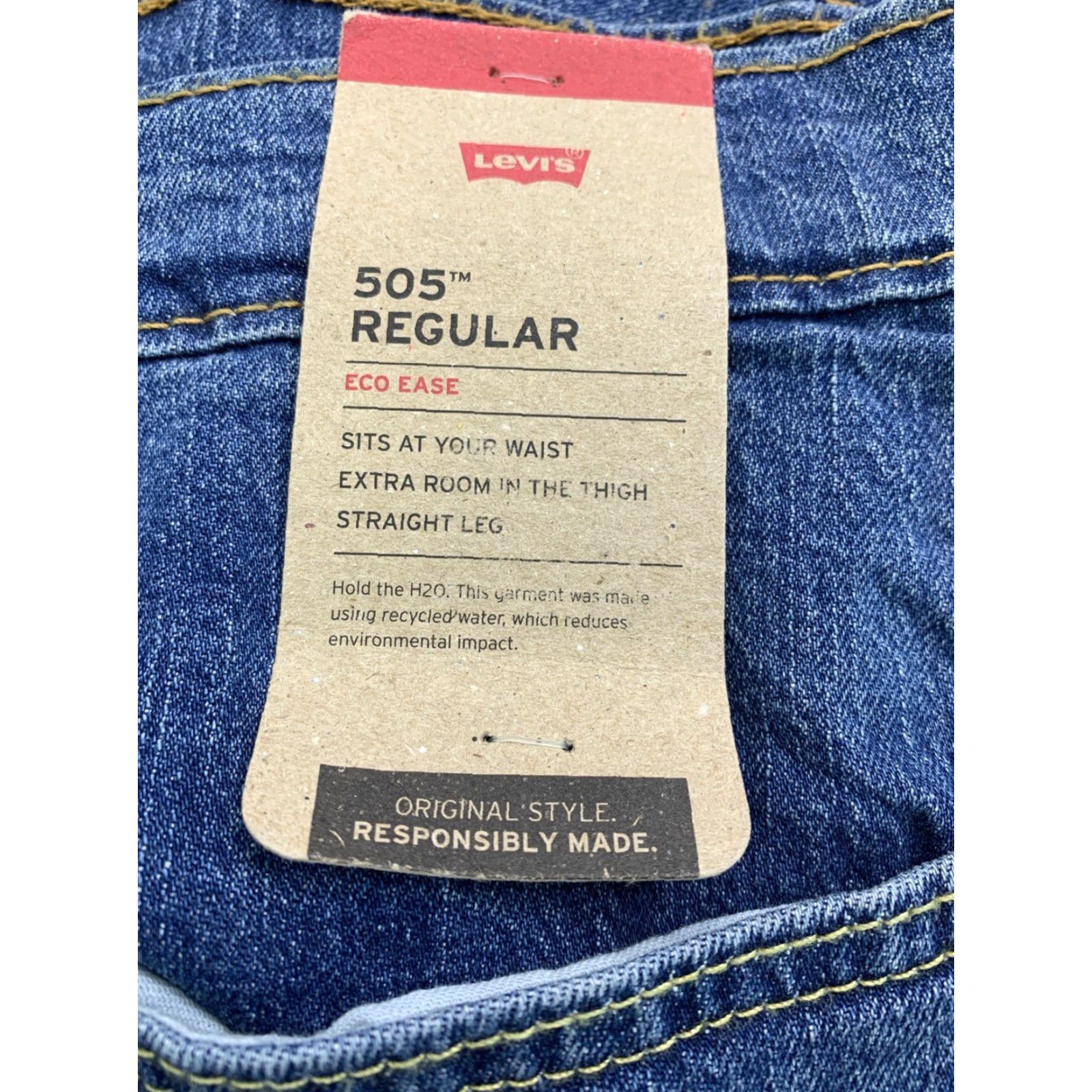 Levi's Levi’s 505 Regular Eco Ease Stretch Straight Leg Denim Jeans Mens 34x29 NWT Blue Slim, Regular, Zip, Jeans, Levi’s 505, 34x29, NWT Size US 34 / EU 50 - 5 Thumbnail