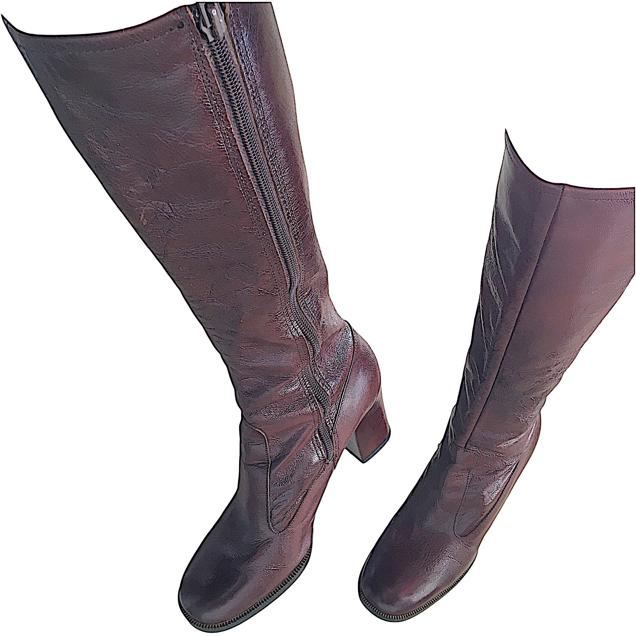 Vintage Burgundy Leather Boots - High Block Heel - France 70s Size US 6 / IT 36 - 5 Thumbnail