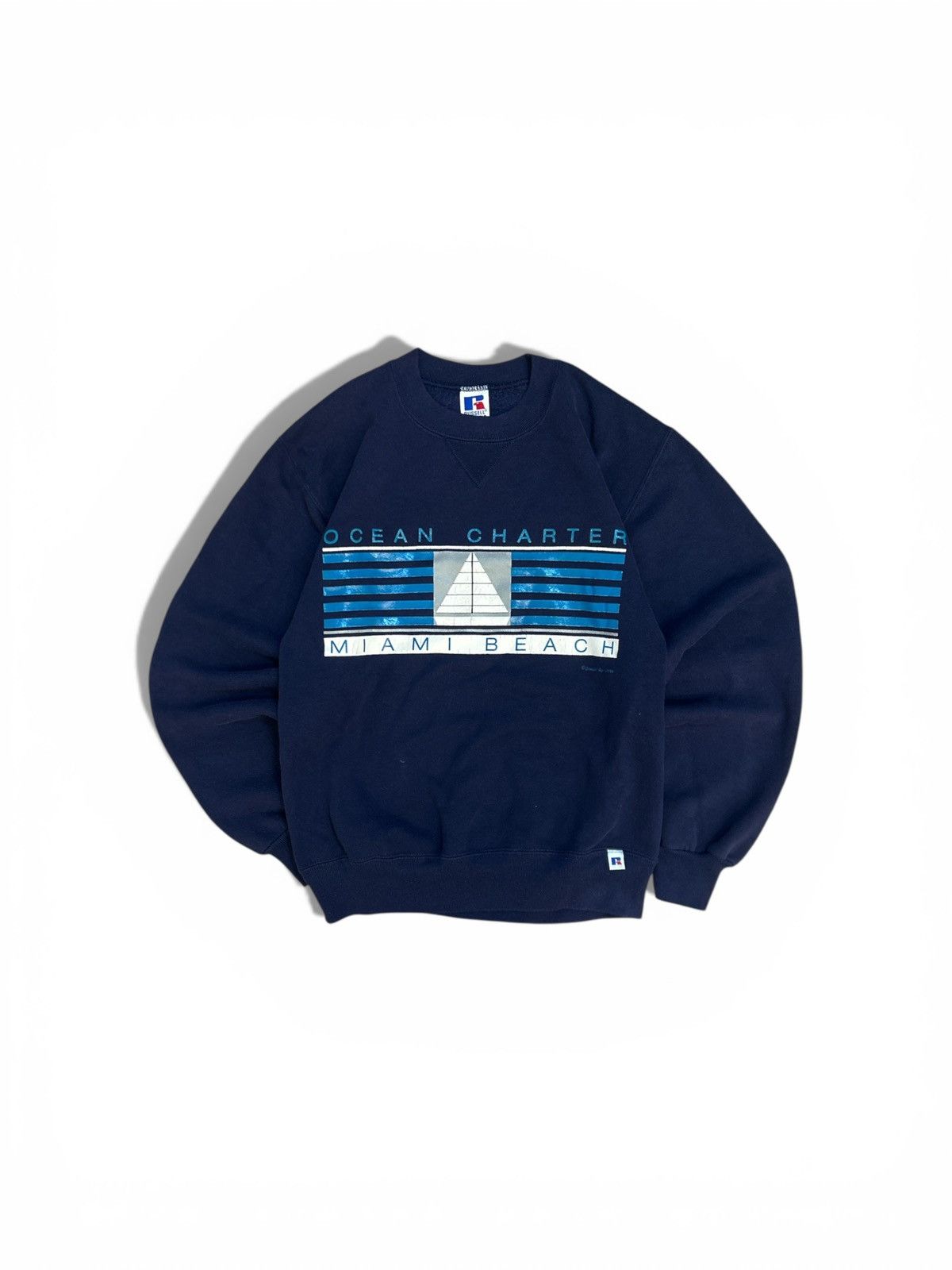 Vintage 90s Russell Athletic Miami Beach Ocean Charter Sweatshirt Size US S / EU 44-46 / 1 - 1 Thumbnail